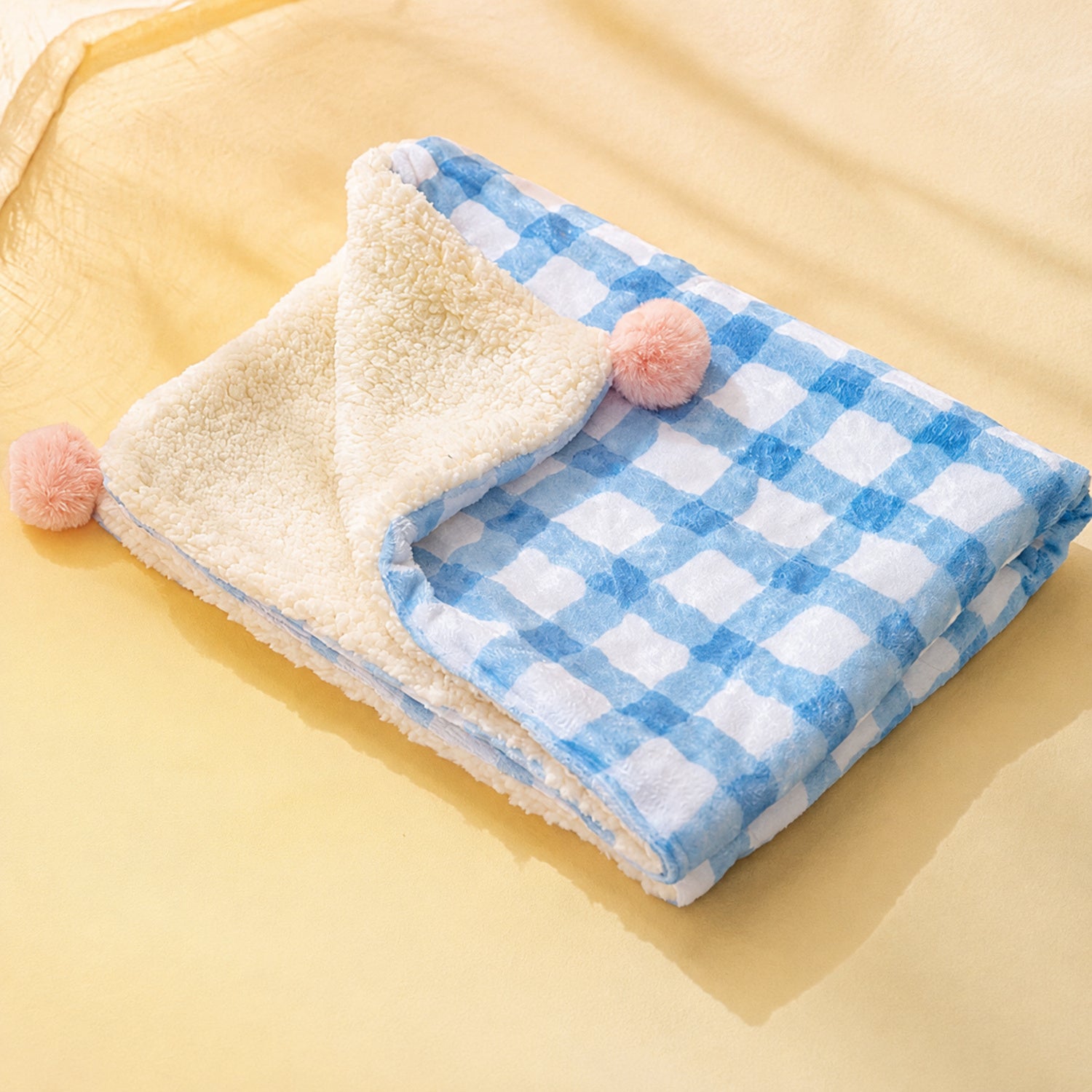 Gingham Sherpa-Style Pet Blanket | Double-Layer Winter Mat for Dogs & Cats