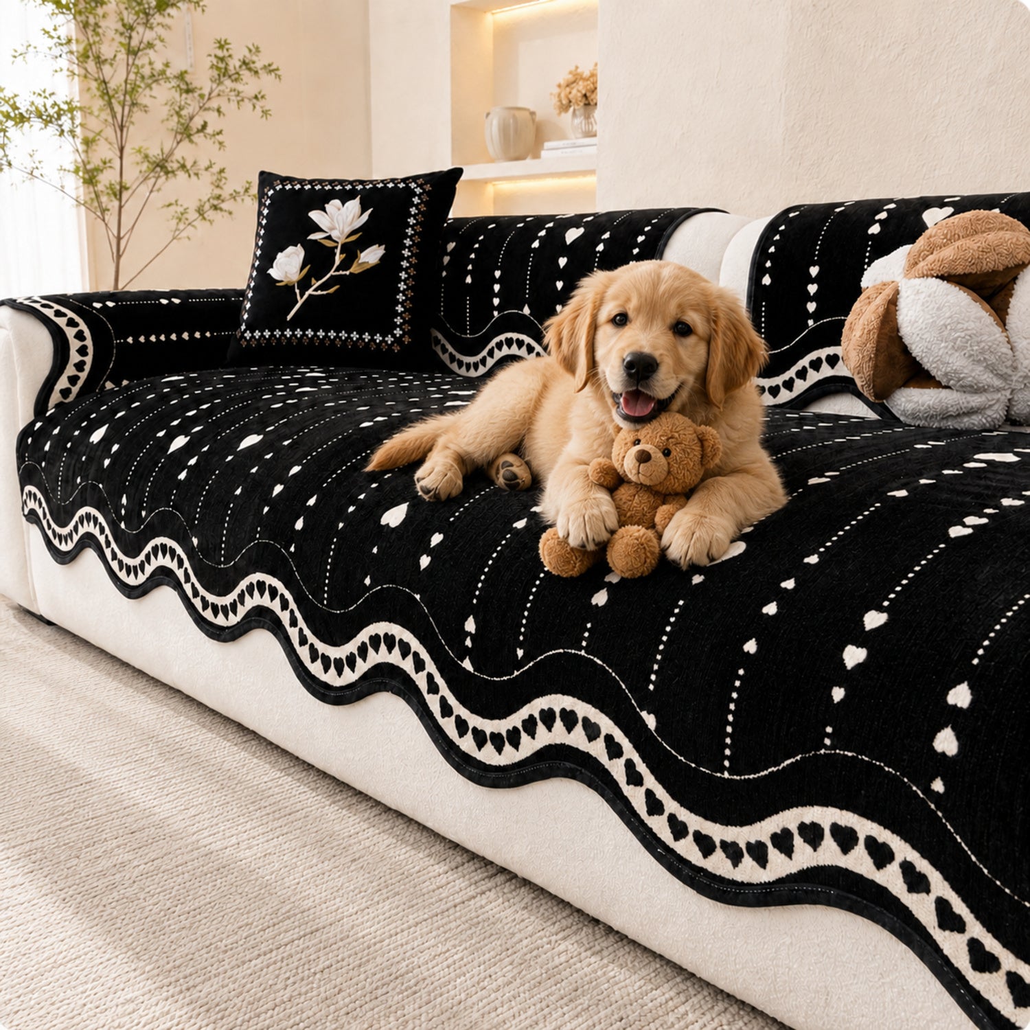 Heart Wave Chenille Sofa Protector | Non-Slip Machine-Washable All-Season Cover