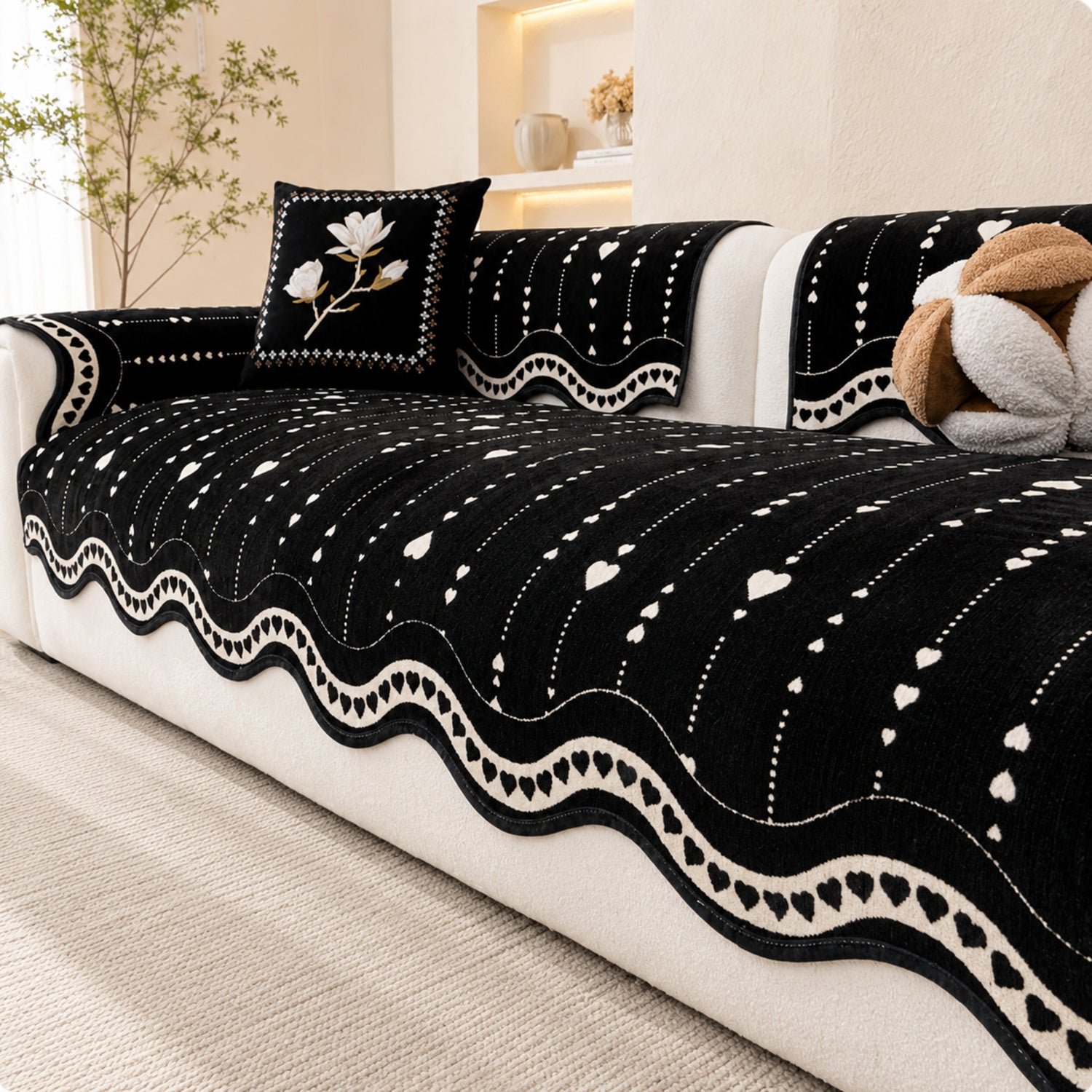 Heart Wave Chenille Sofa Protector | Non-Slip Machine-Washable All-Season Cover
