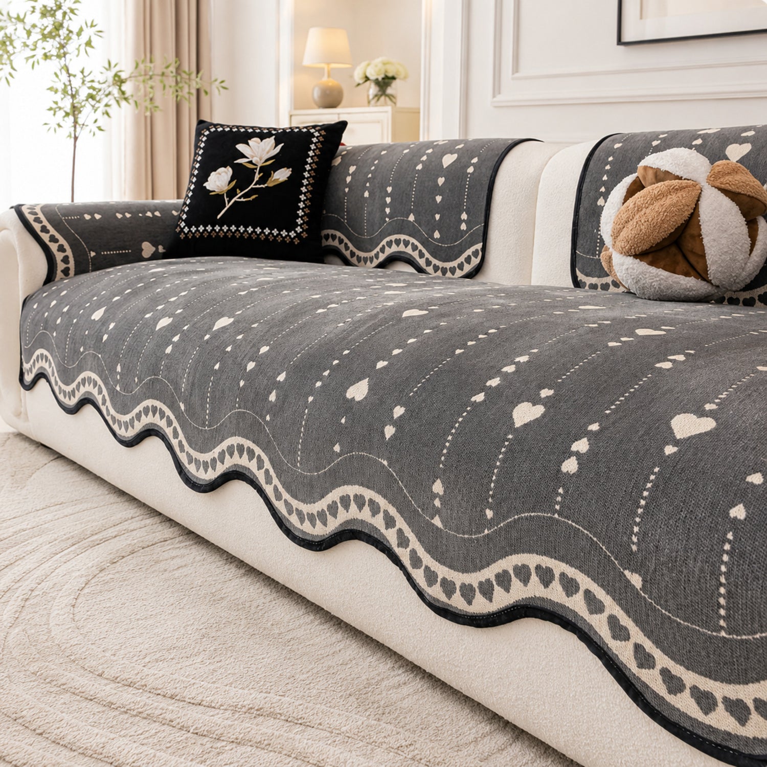 Heart Wave Chenille Sofa Protector | Non-Slip Machine-Washable All-Season Cover