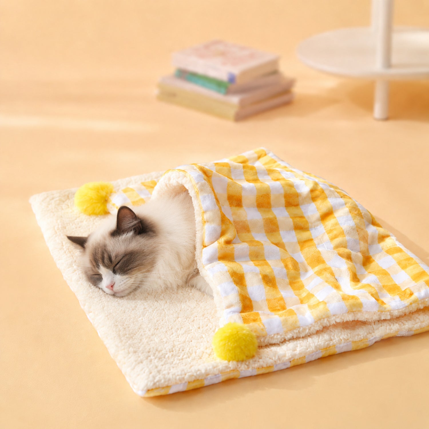 Gingham Sherpa-Style Pet Blanket | Double-Layer Winter Mat for Dogs & Cats