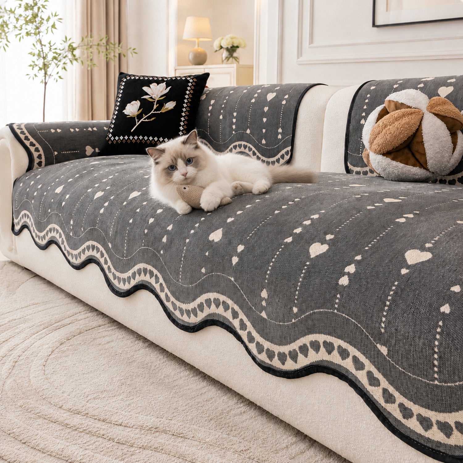 Heart Wave Chenille Sofa Protector | Non-Slip Machine-Washable All-Season Cover
