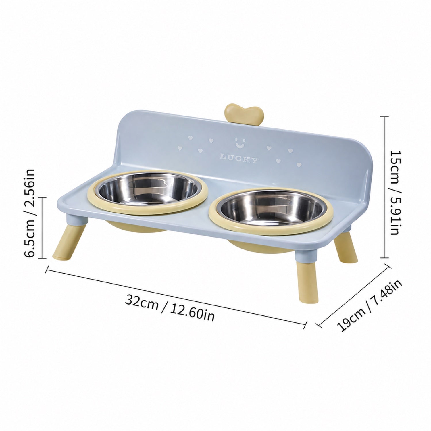 Lucky Heart Elevated Double Pet Bowl Stand | Stainless Steel | Neck-Friendly