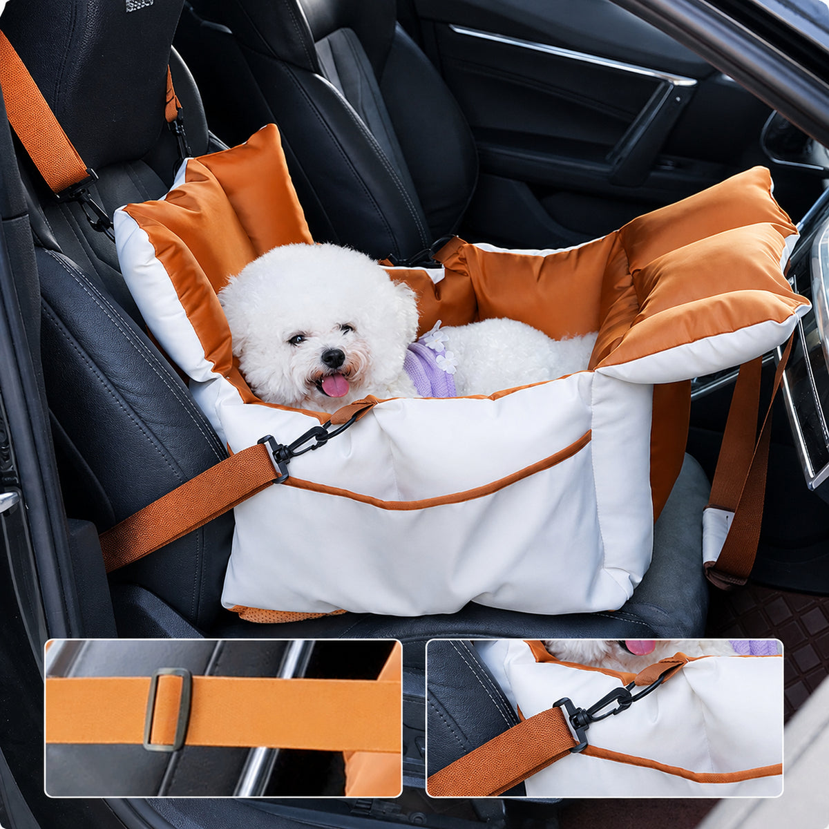 Pet Car Seat & Carry Bag | Travel Bed for Small Dogs & Cats | Adjustable Straps