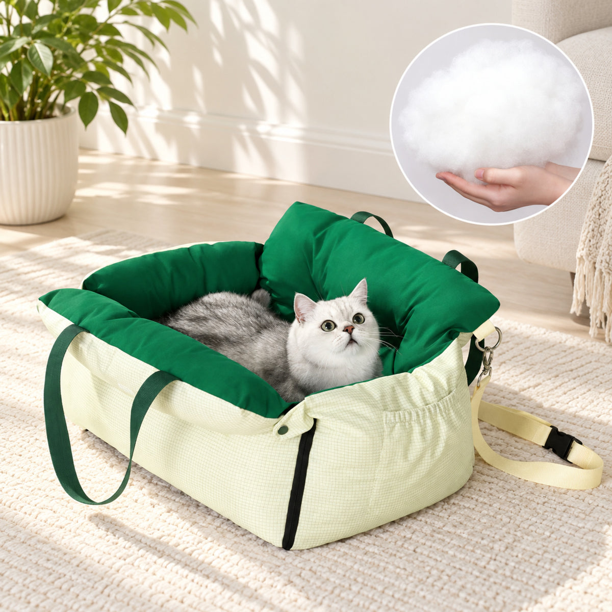 Easy-Clean Pet Car Seat & Bed for Small Dogs & Cats