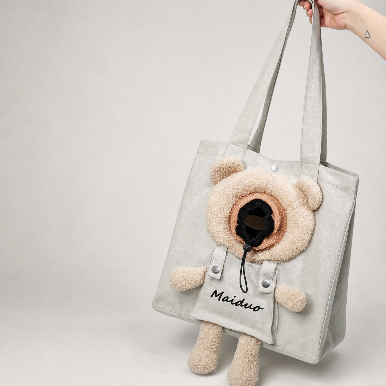 Teddy Hug Pet Carrier Tote | Canvas Shoulder Bag | Safety Clip & Storage Pocket