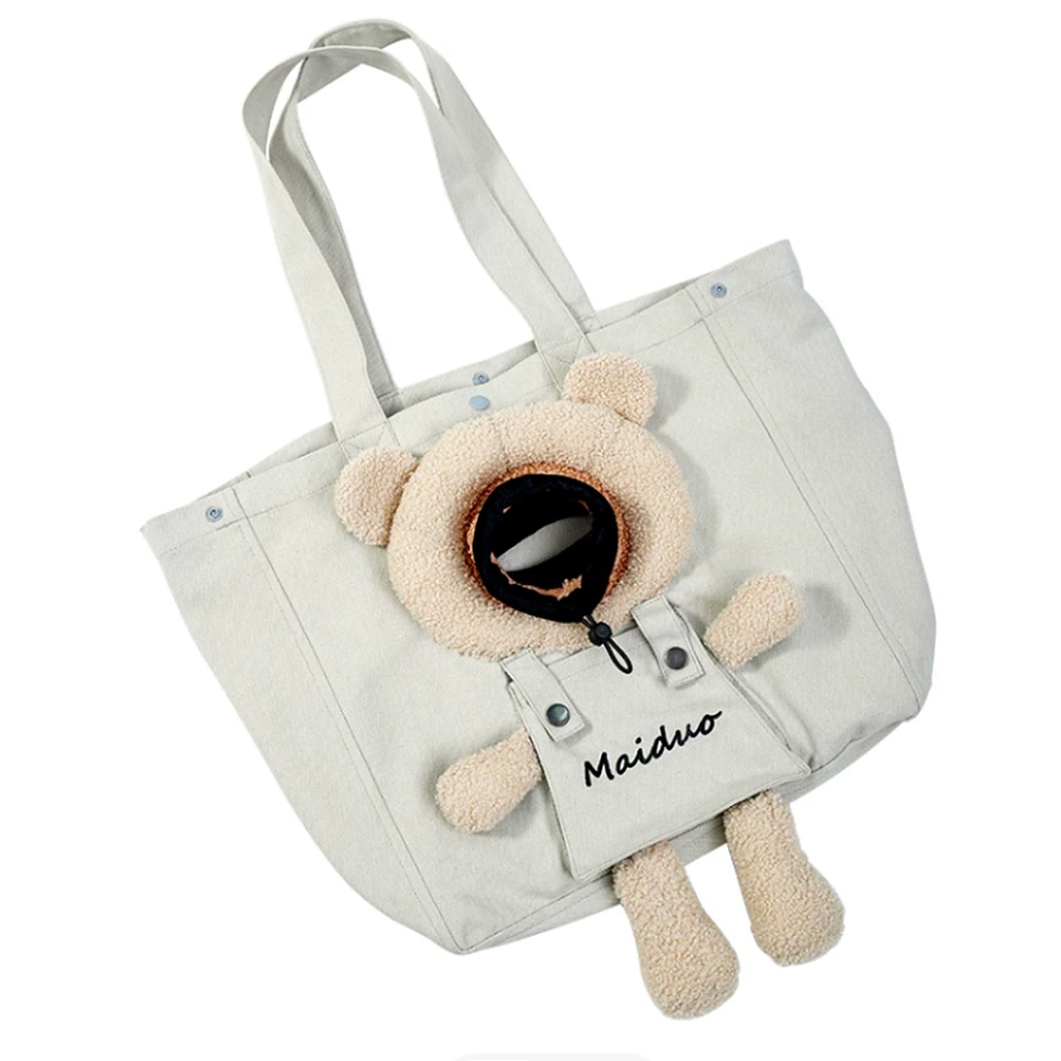 Teddy Hug Pet Carrier Tote | Canvas Shoulder Bag | Safety Clip & Storage Pocket