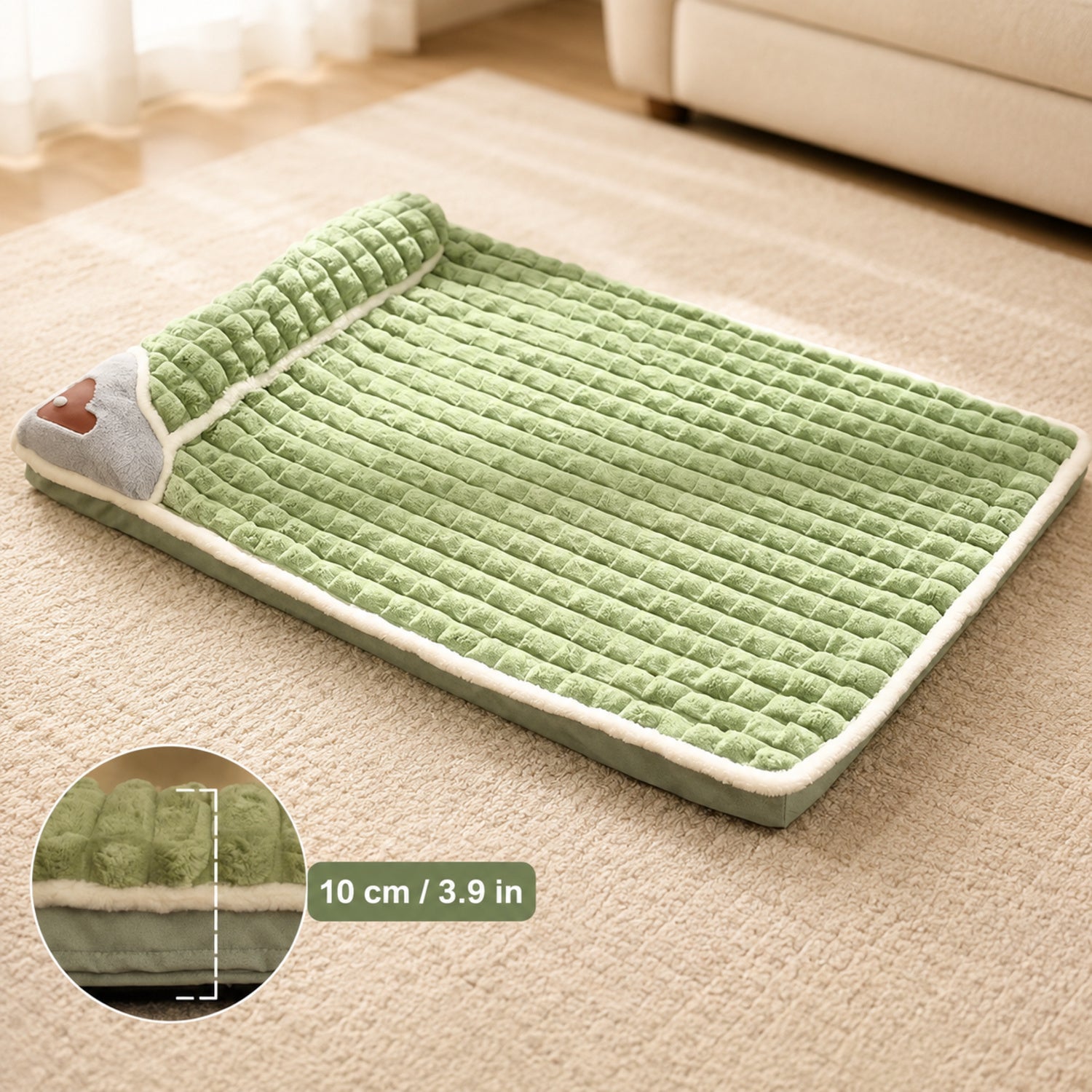 All-Season Bolster Pet Mat | Thick Foam Bed | Washable Cover for Dogs & Cats