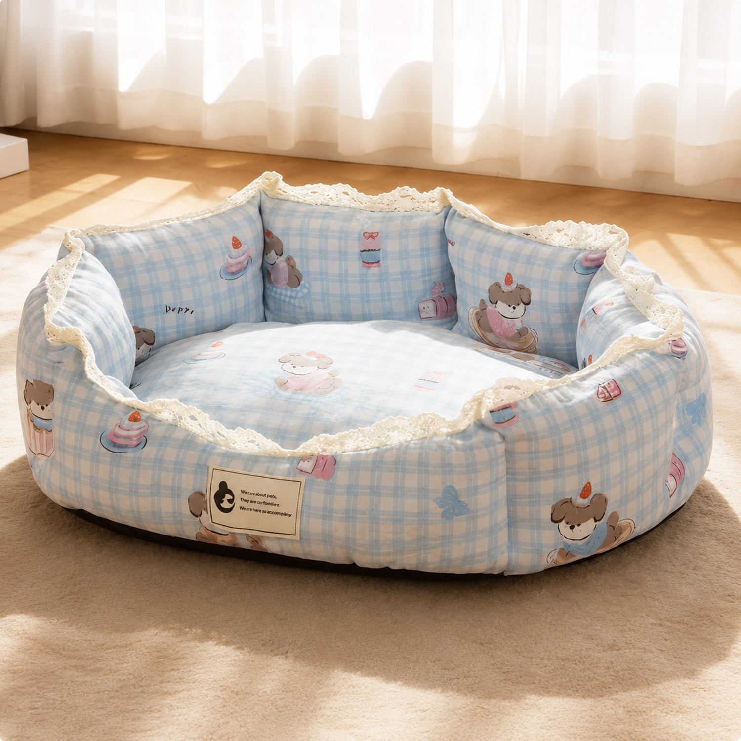 Sweet Lace Pet Bed | Anti-Slip Washable | Raised Sides for Neck Support