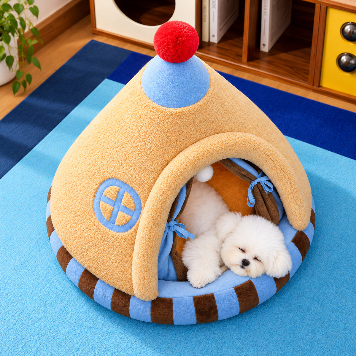 Circus Tent Dog Bed | Plush Pet Cave with Removable Cushion