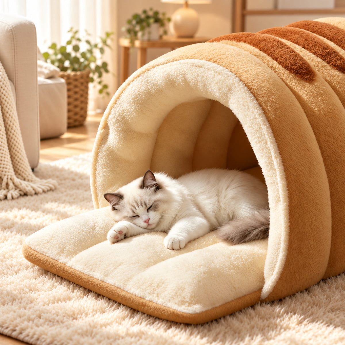 Cat Bed | Snuggle Buddies Plush Cave | Support Rods & Fold-Down Front