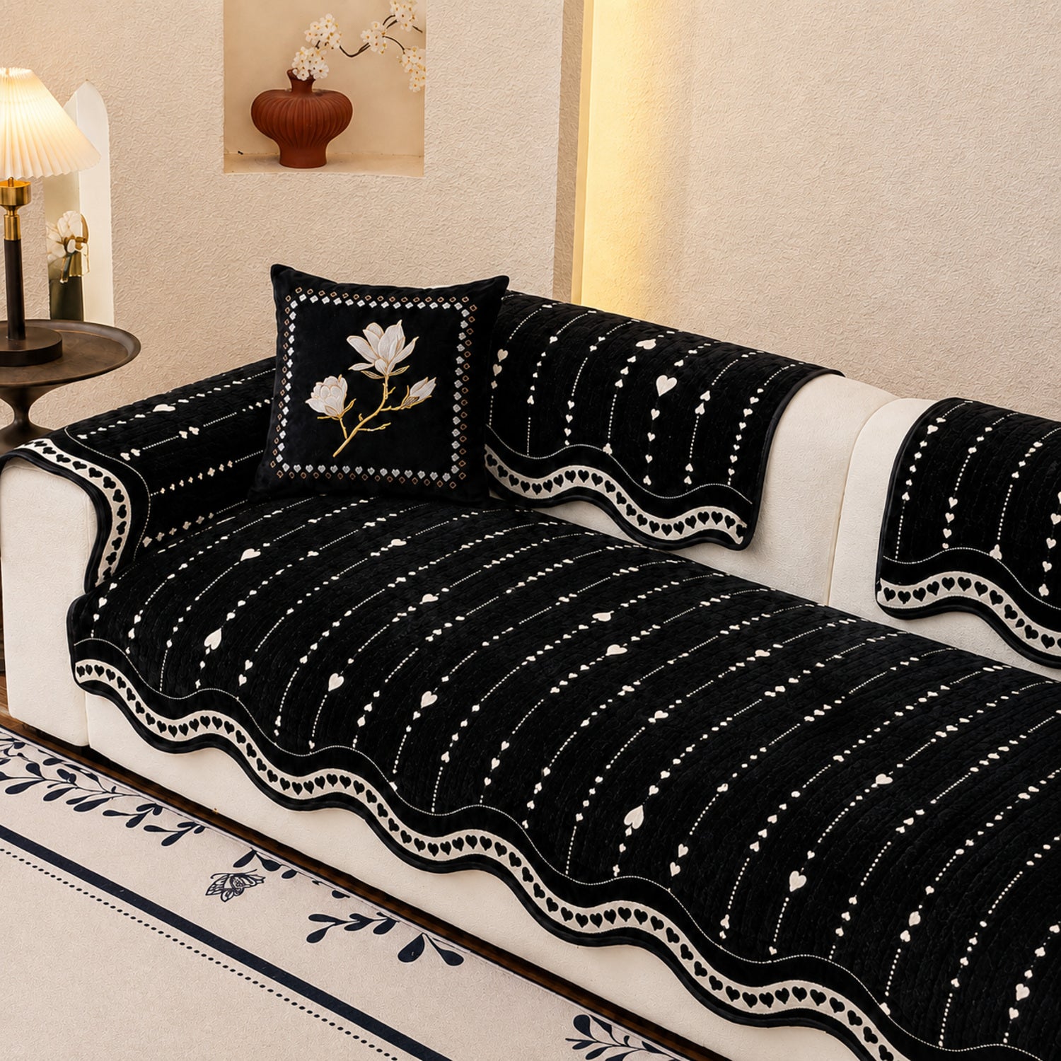 Heart Wave Chenille Sofa Protector | Non-Slip Machine-Washable All-Season Cover
