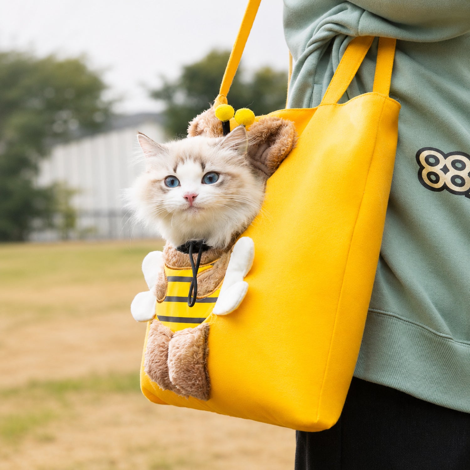 Novelty Pet Carrier Tote | Canvas Shoulder Bag | Adjustable Opening & Safety Clip