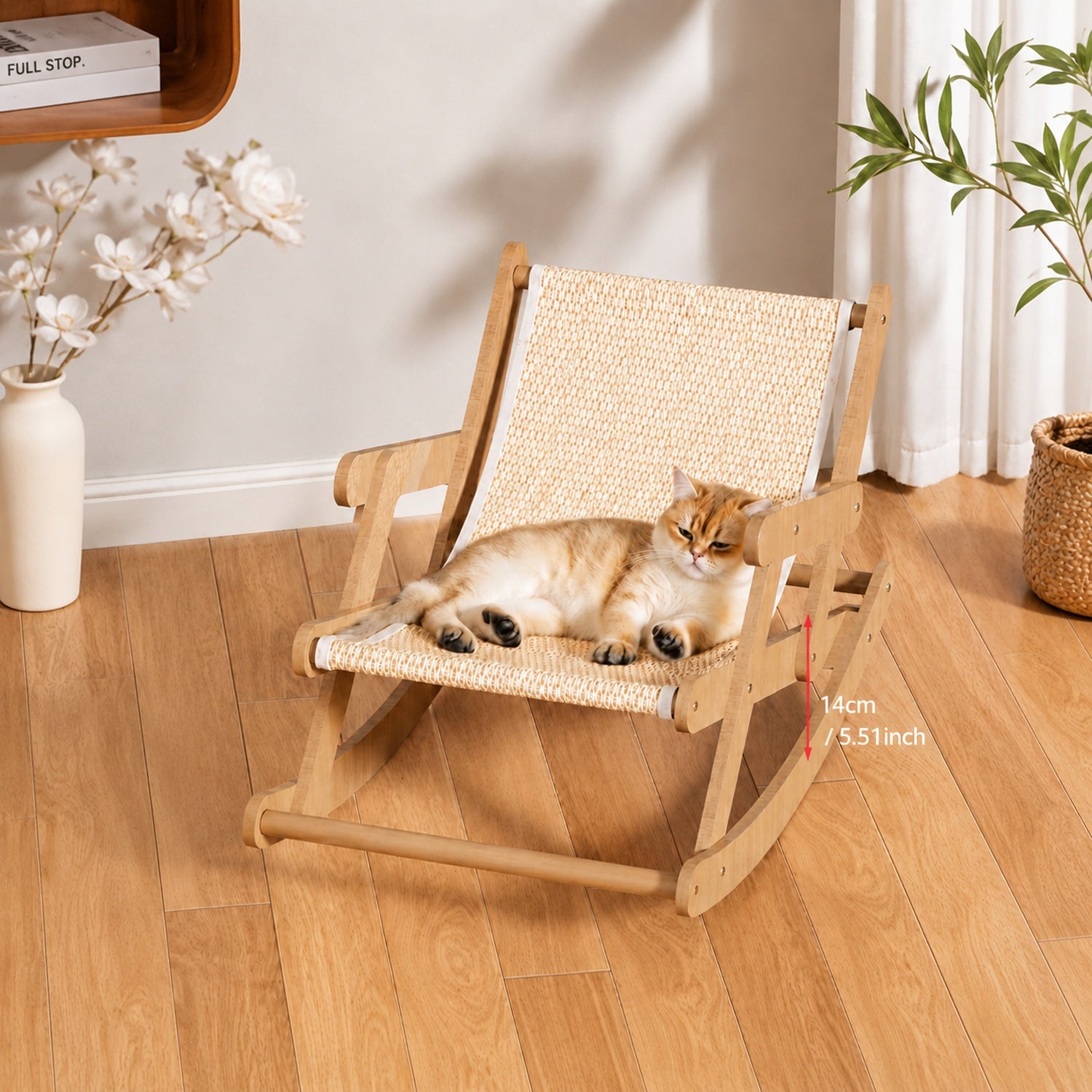Cat Rocking Lounge Chair | Sturdy Wooden Frame | Curved Sisal Bed