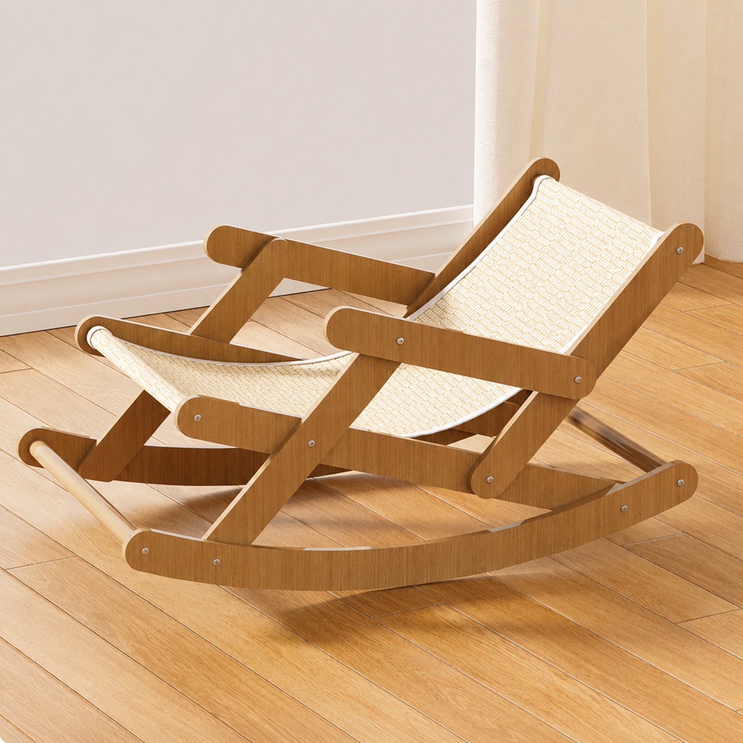 Cat Rocking Lounge Chair | Sturdy Wooden Frame | Curved Sisal Bed