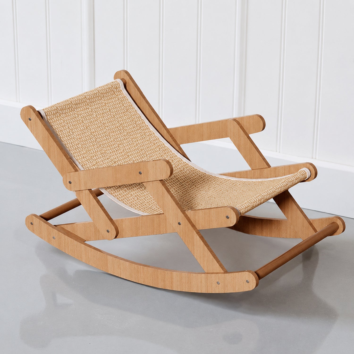 Cat Rocking Lounge Chair | Sturdy Wooden Frame | Curved Sisal Bed