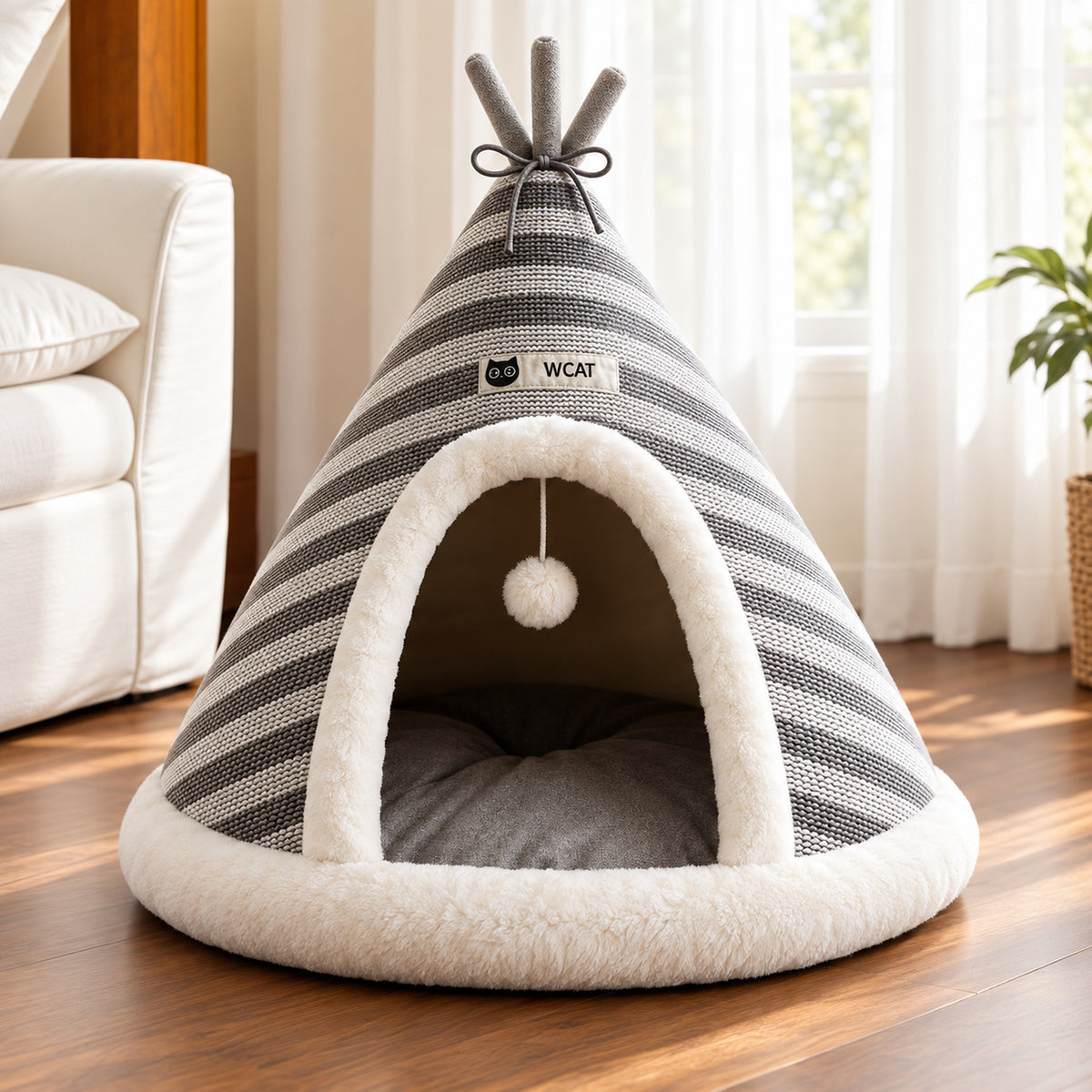 Dog Bed & Cat Bed | Striped Teepee Tent with Removable Cushion