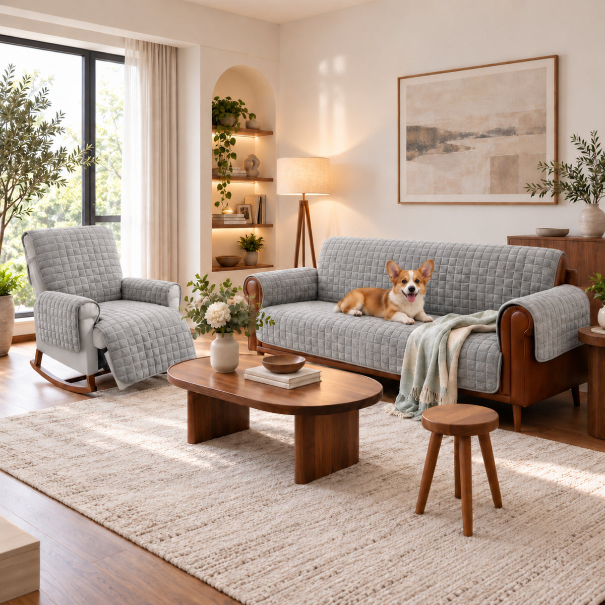 Short Plush Sofa Cover | One-Piece Non-Slip Washable Protector for Pet-Friendly Homes