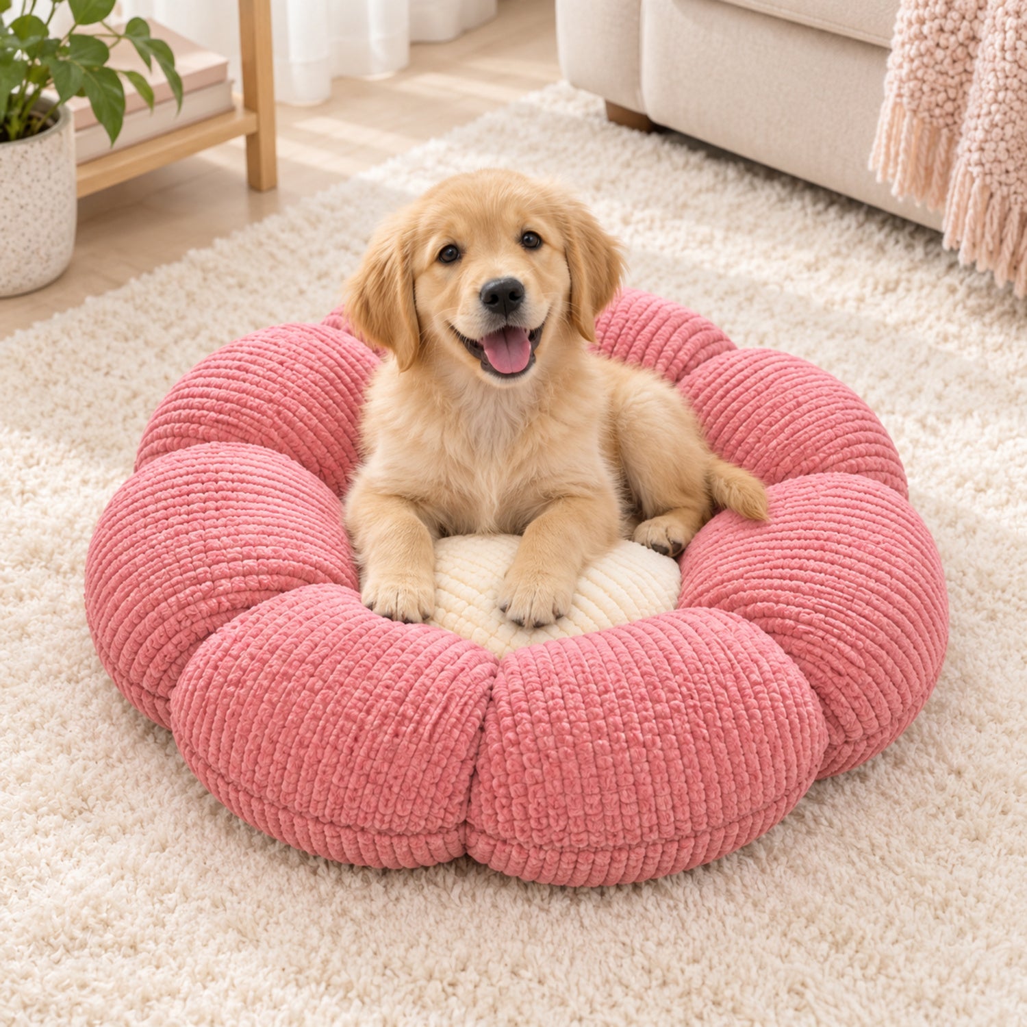 Flower Puff Pet Mat & Seat Cushion | Soft Ribbed Plush
