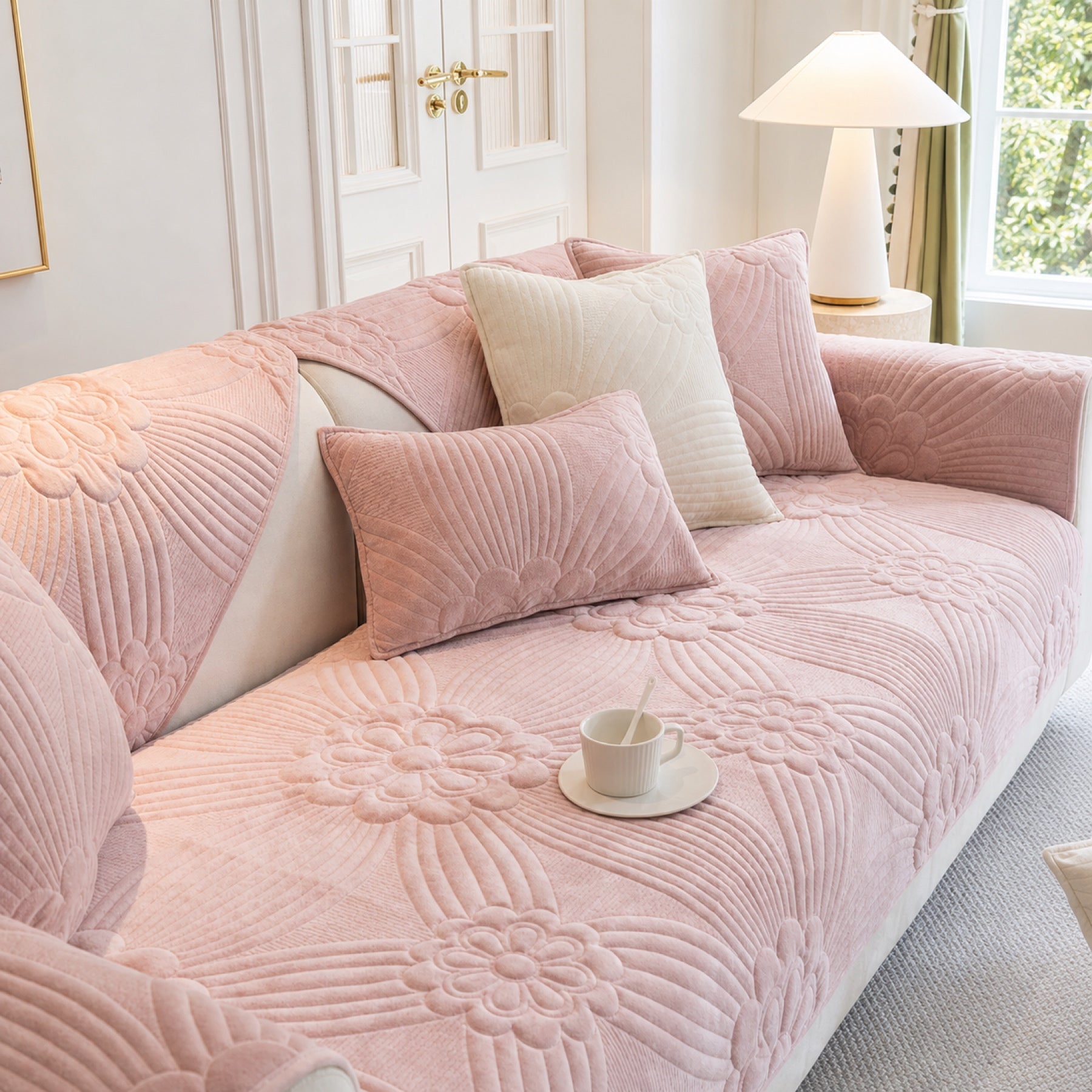 Blossom Quilted Sofa Cover | Thick Plush | Anti-Slip & Machine Washable