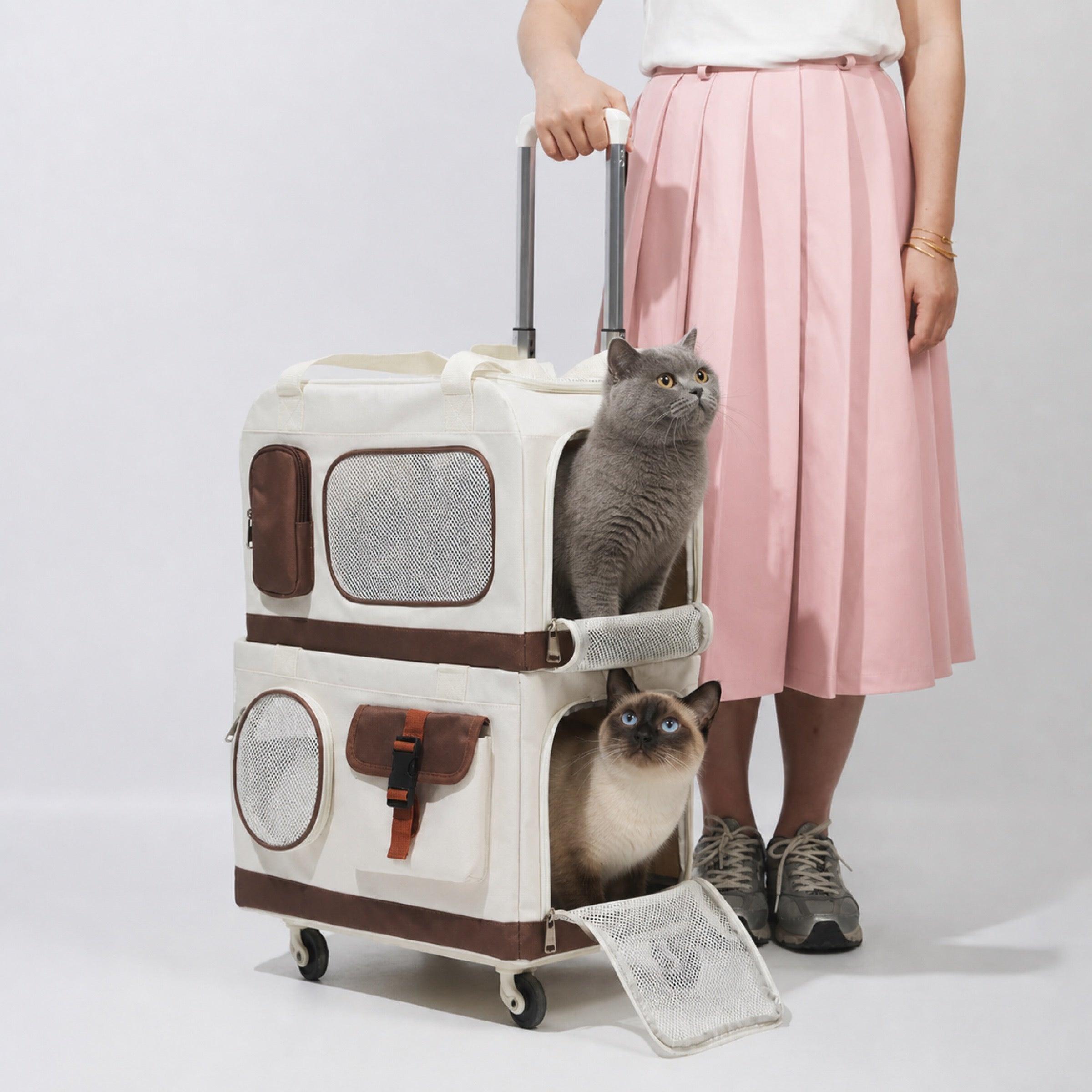 Double-Layer Cat Carrier | Foldable Rolling Trolley Bag | Oxford Cloth | Woofing Deals