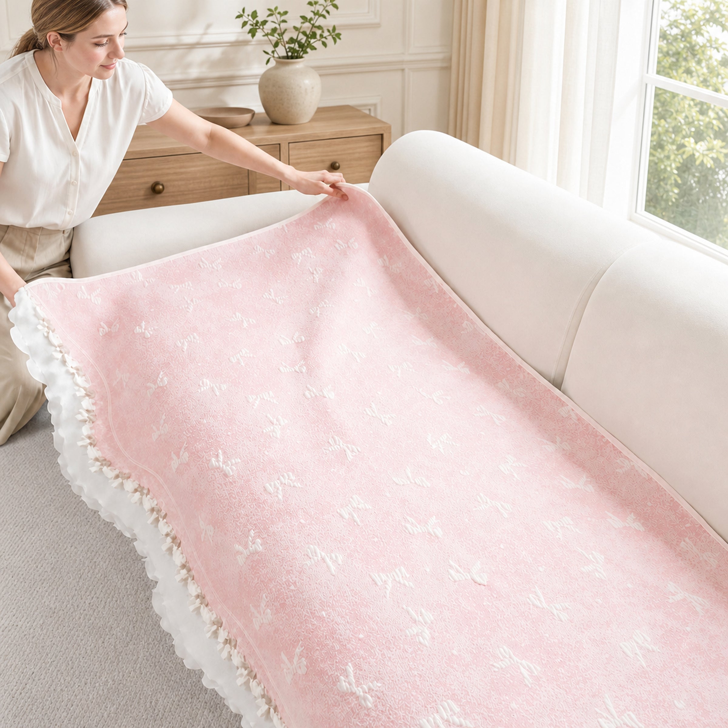 Cooling Lace Sofa Cover | Breathable Pet Protector | Washable Summer Design