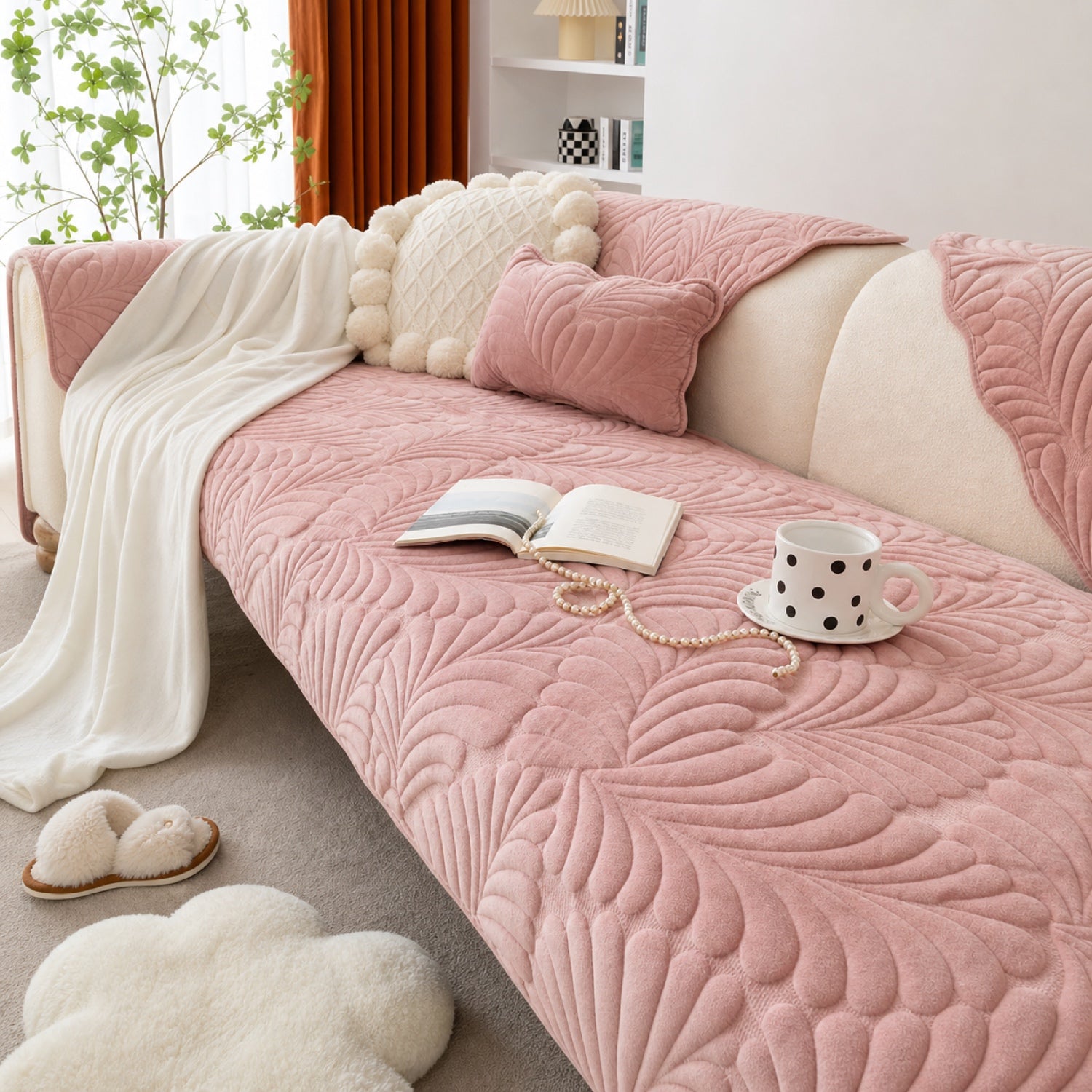 Leaf Sofa Protector | Non-Slip & Scratch-Resistant | Soft Plush Fleece