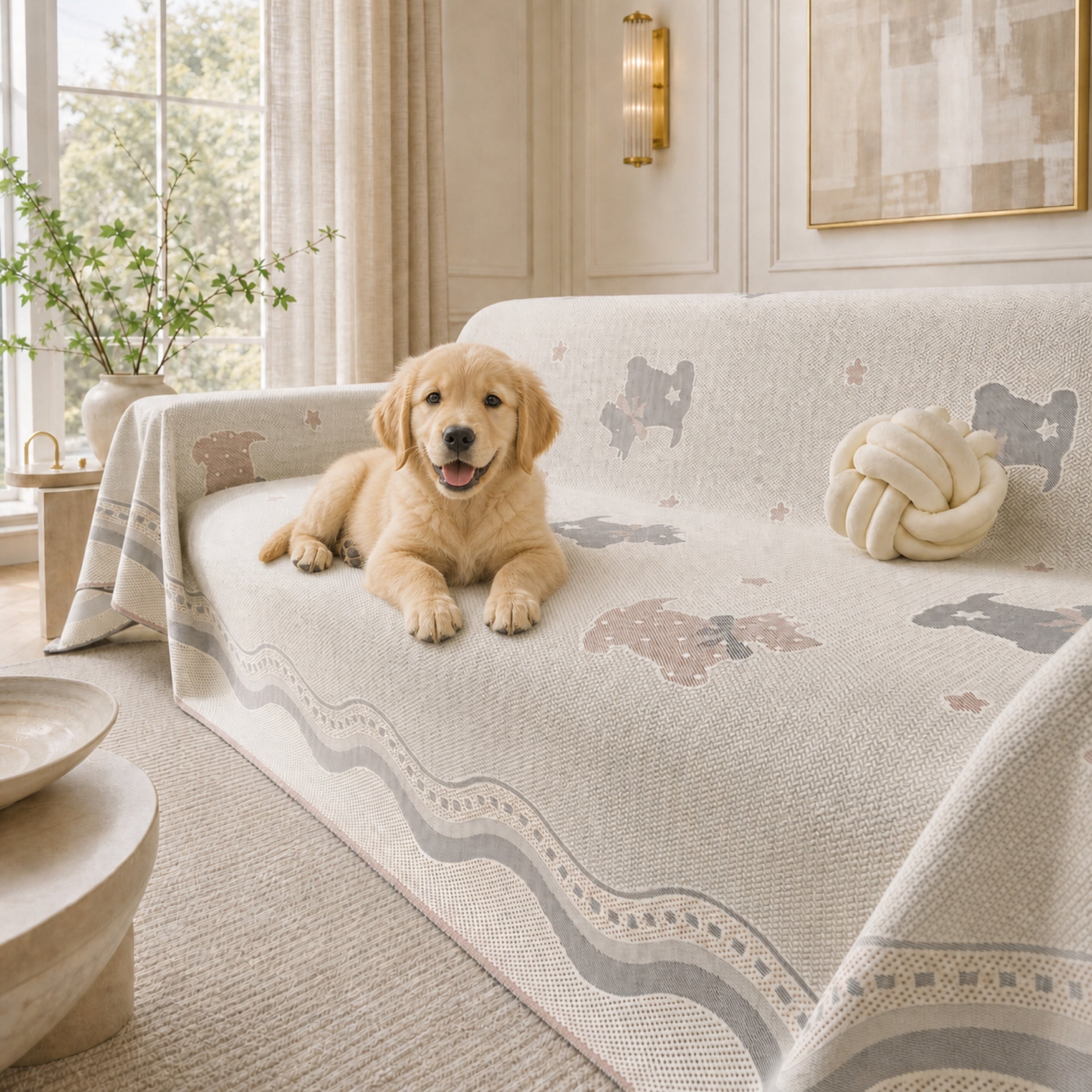 Dreamy Puppy | Cooling Sofa Cover | Breathable Fabric | Anti-Slip & Machine Washable
