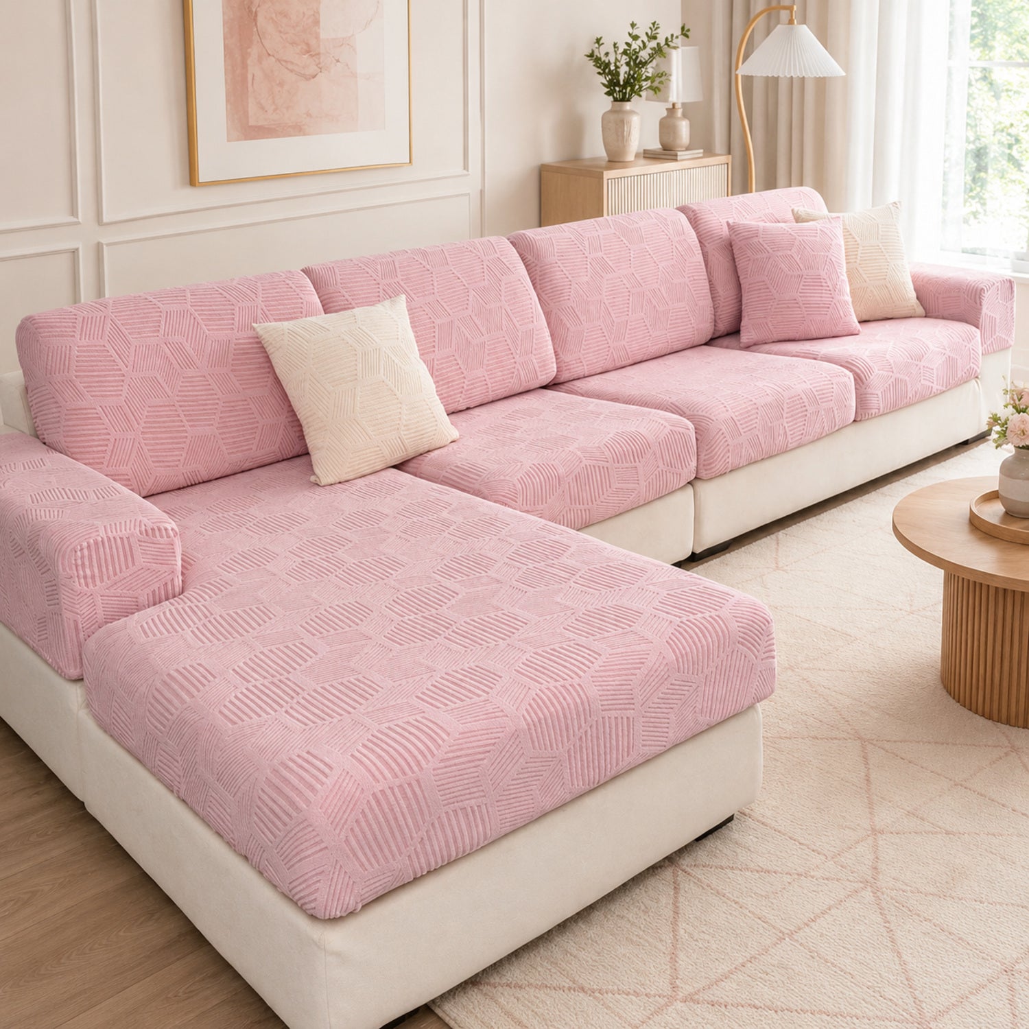 Honeycomb Stretch Sofa Protector | Water-Resistant Full-Coverage Cushion Cover