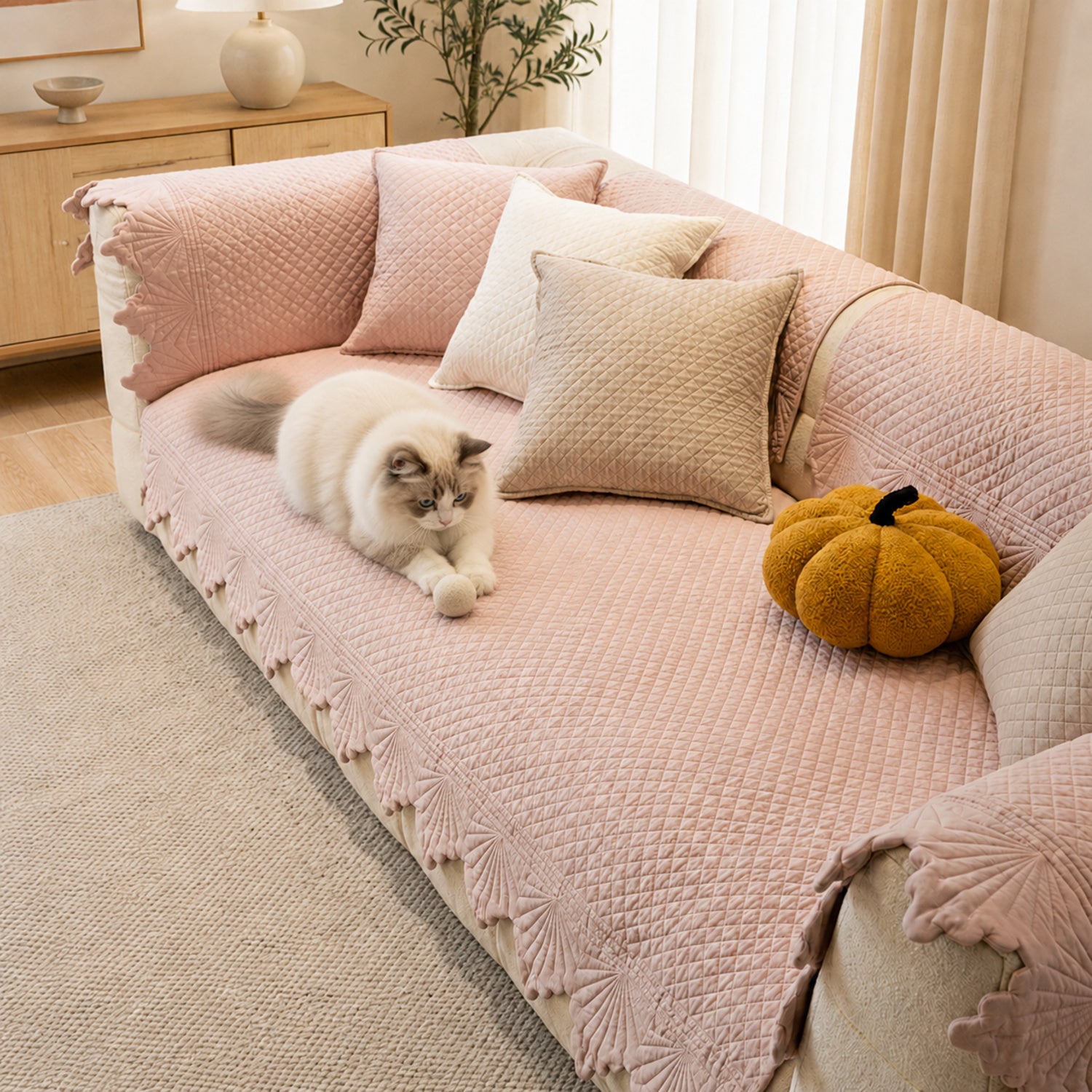 Leaf Edge Cotton Sofa Cover | Non-Slip Machine-Washable
