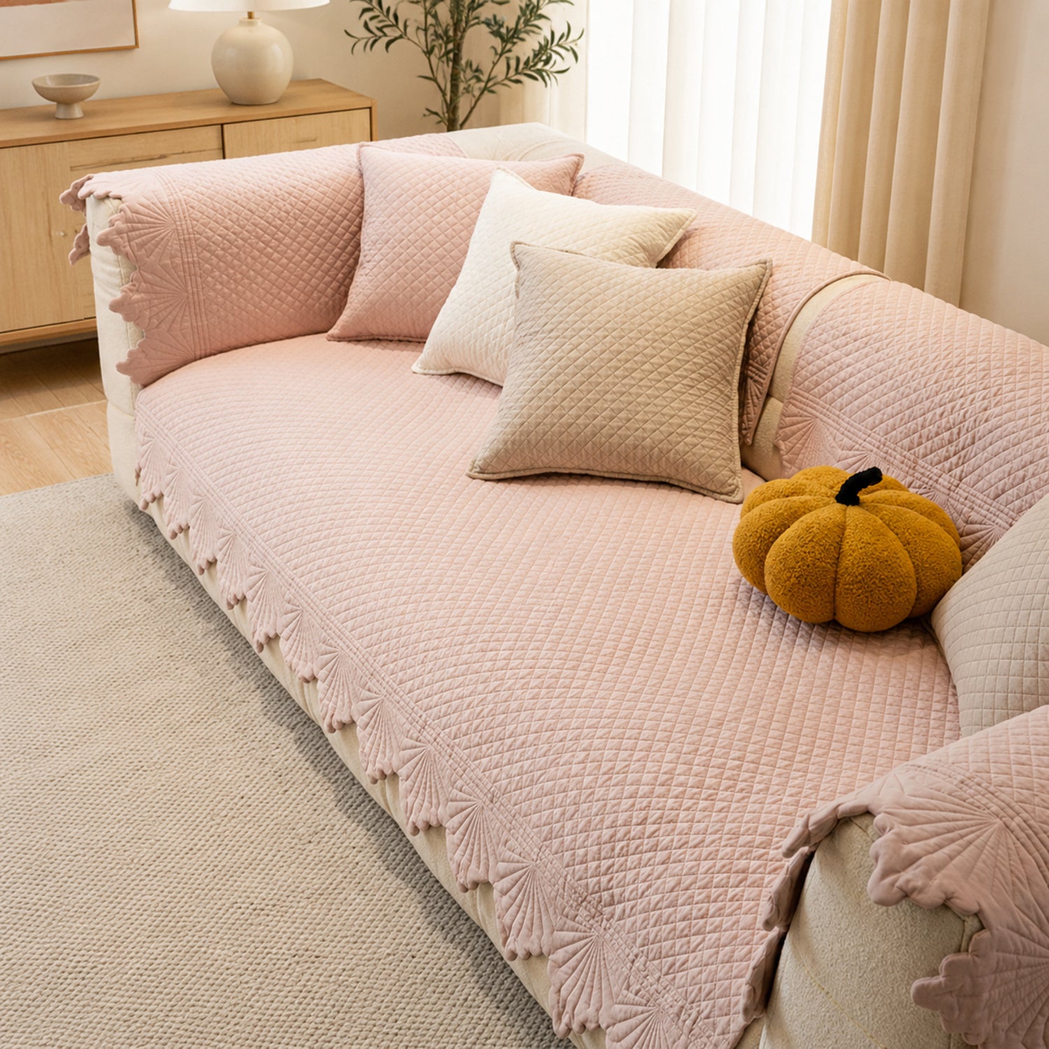 Leaf Edge Cotton Sofa Cover | Non-Slip Machine-Washable