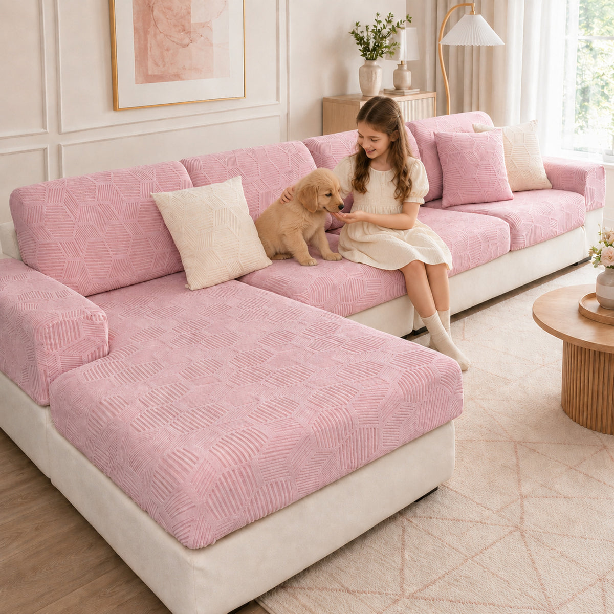 Honeycomb Stretch Sofa Protector | Water-Resistant Full-Coverage Cushion Cover