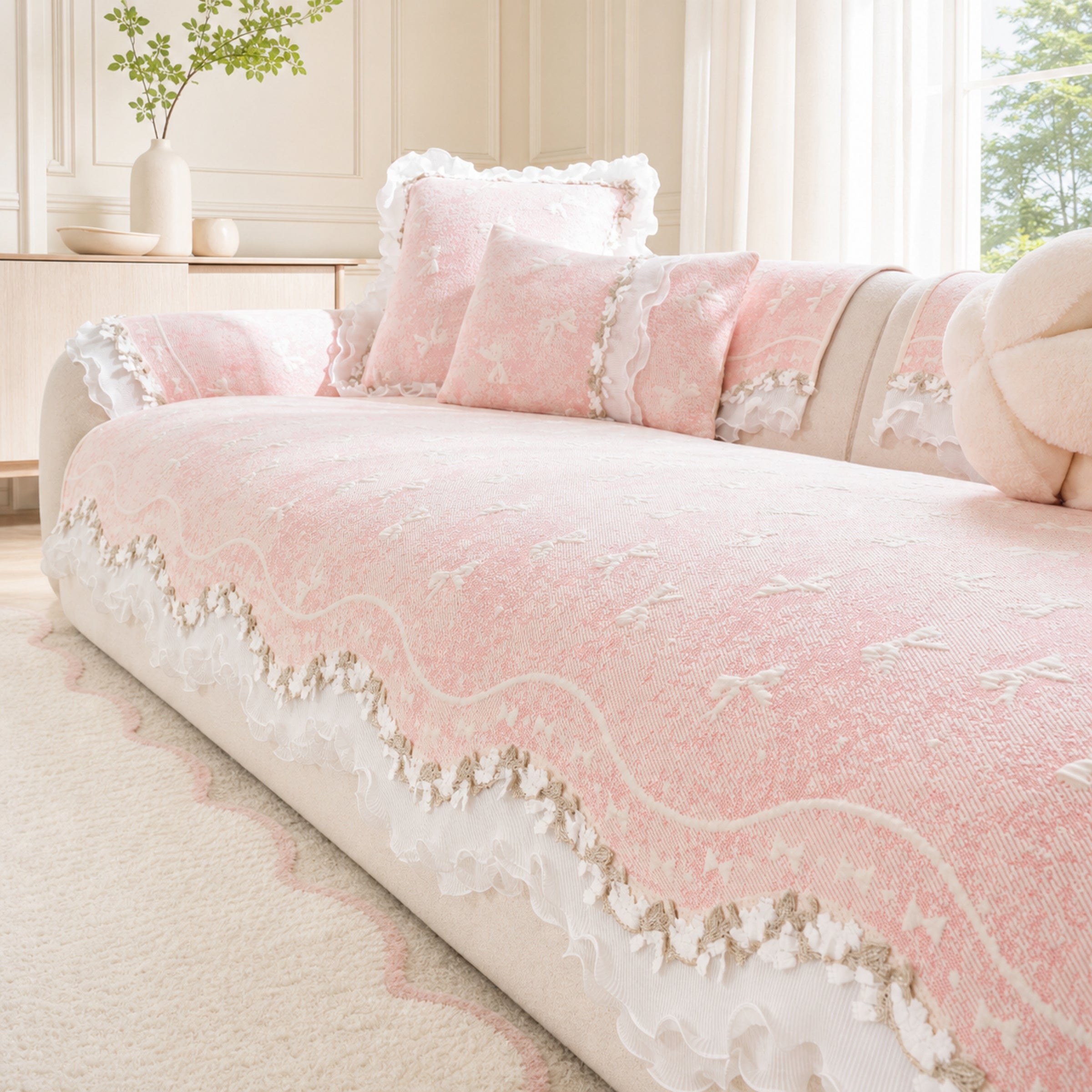 Cooling Lace Sofa Cover | Breathable Pet Protector | Washable Summer Design