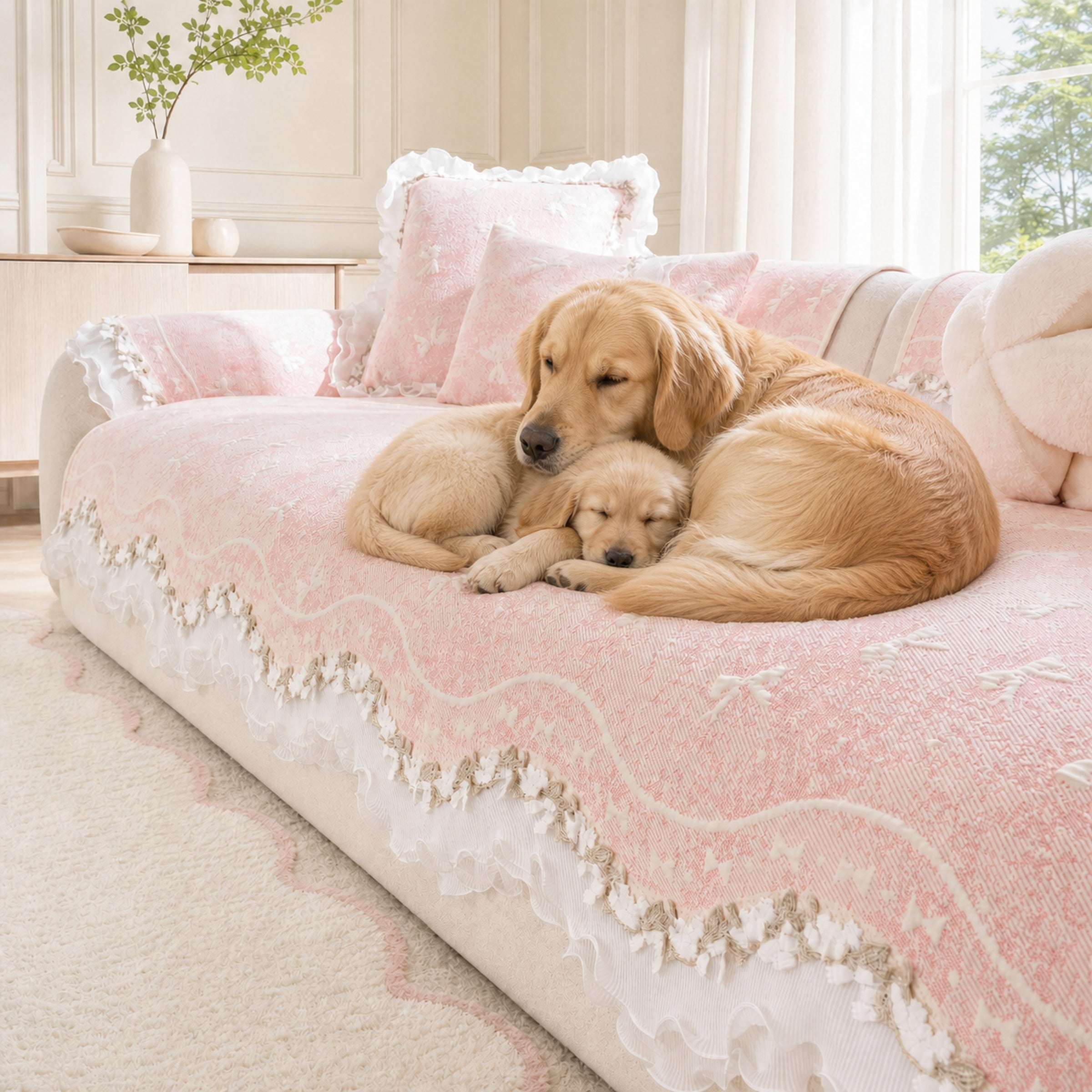 Cooling Lace Sofa Cover | Breathable Pet Protector | Washable Summer Design