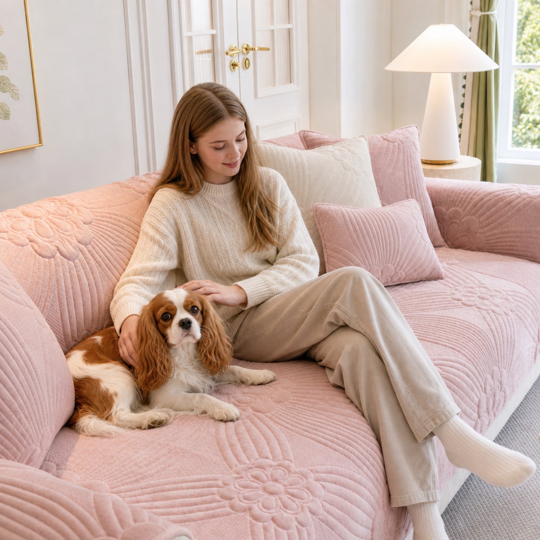 Blossom Quilted Sofa Cover | Thick Plush | Anti-Slip & Machine Washable