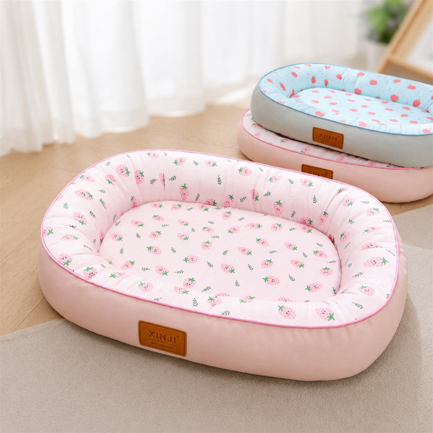 Strawberry Pet Bed | Washable Waterproof Fabric | Supportive Cotton-Filled Sides