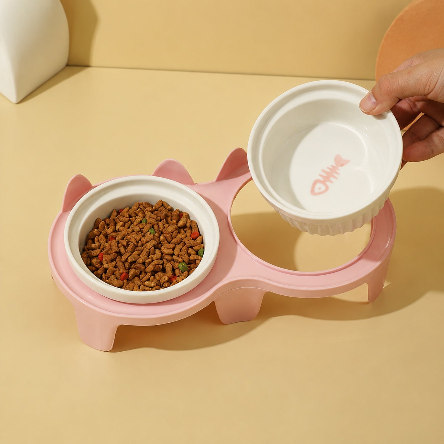 Elevated Ceramic Cat Feeder | 15° Tilted Double Bowls | Easy-Clean Neck-Friendly Stand