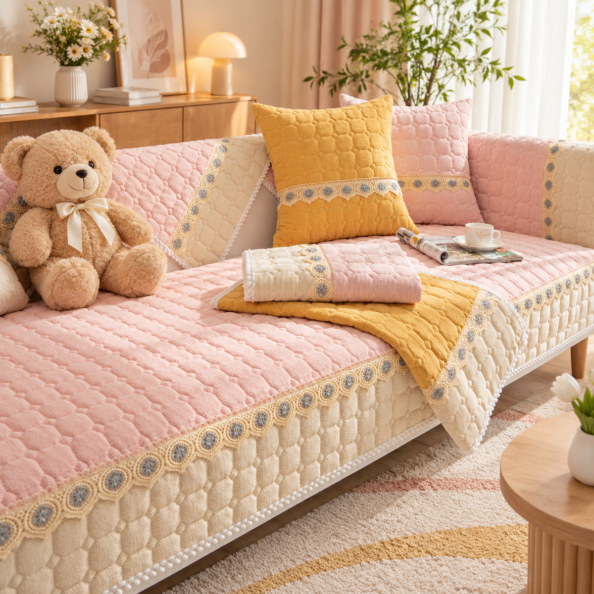 Honeycomb Sofa Cover | Quilted Corduroy | Non-Slip Washable Sofa Protector
