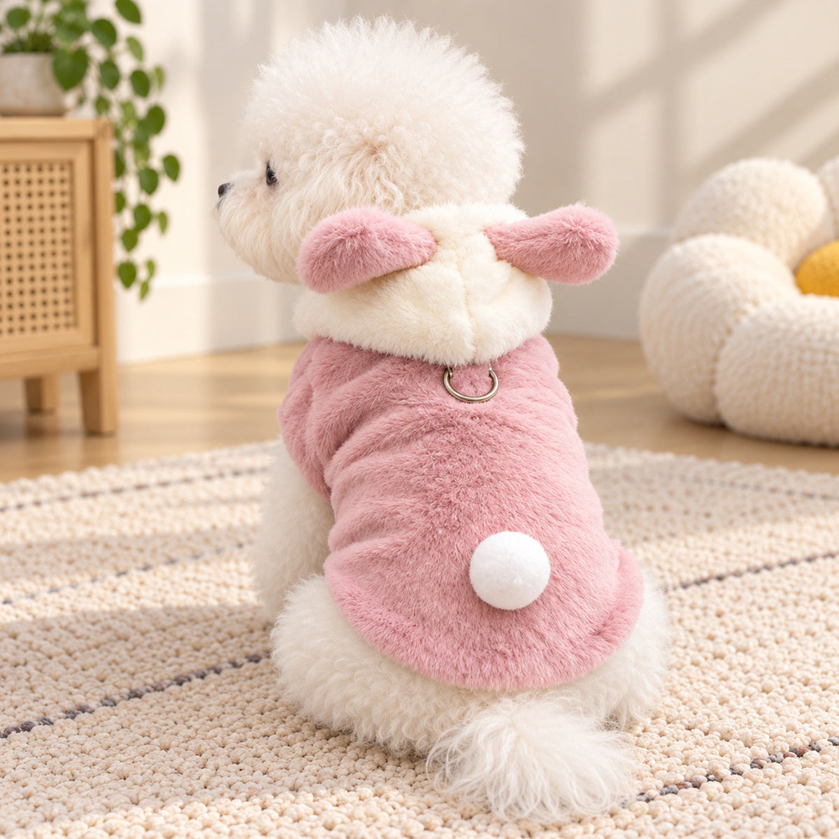 Dog Coat | Cotton Hooded Winter Jacket with Animal Ears & Pom-Pom Tail