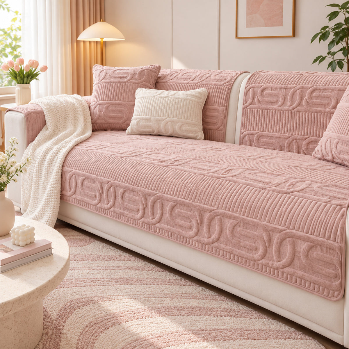 Sofa Cover | Love Lock Quilted Velour | Non-Slip Sofa Protector