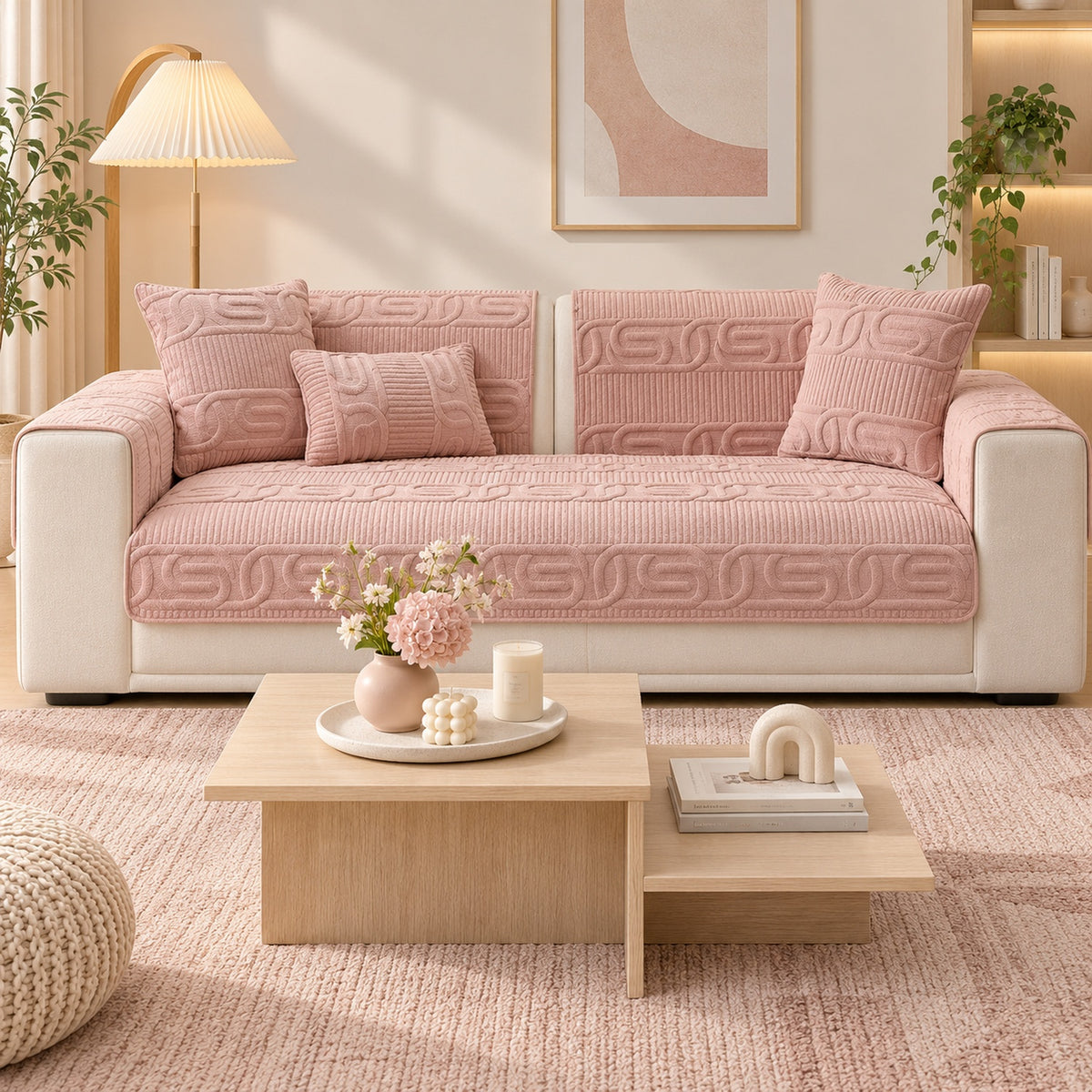 Sofa Cover | Love Lock Quilted Velour | Non-Slip Sofa Protector