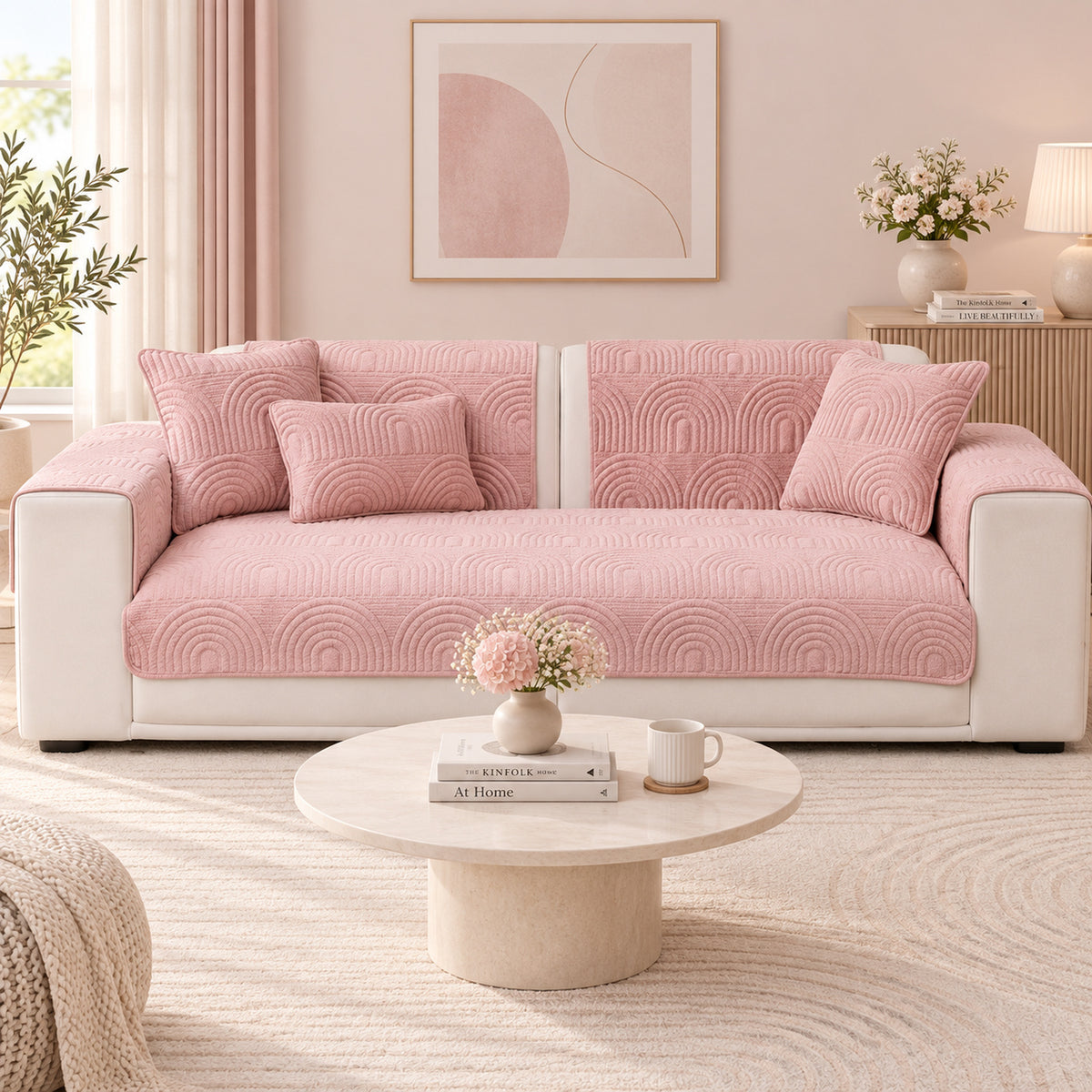 Ripple Arch Sofa Cover | Quilted Velour | Non-Slip Sofa Protector