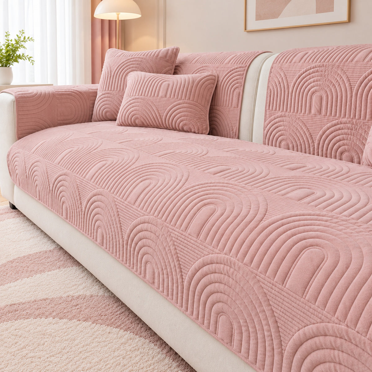 Ripple Arch Sofa Cover | Quilted Velour | Non-Slip Sofa Protector