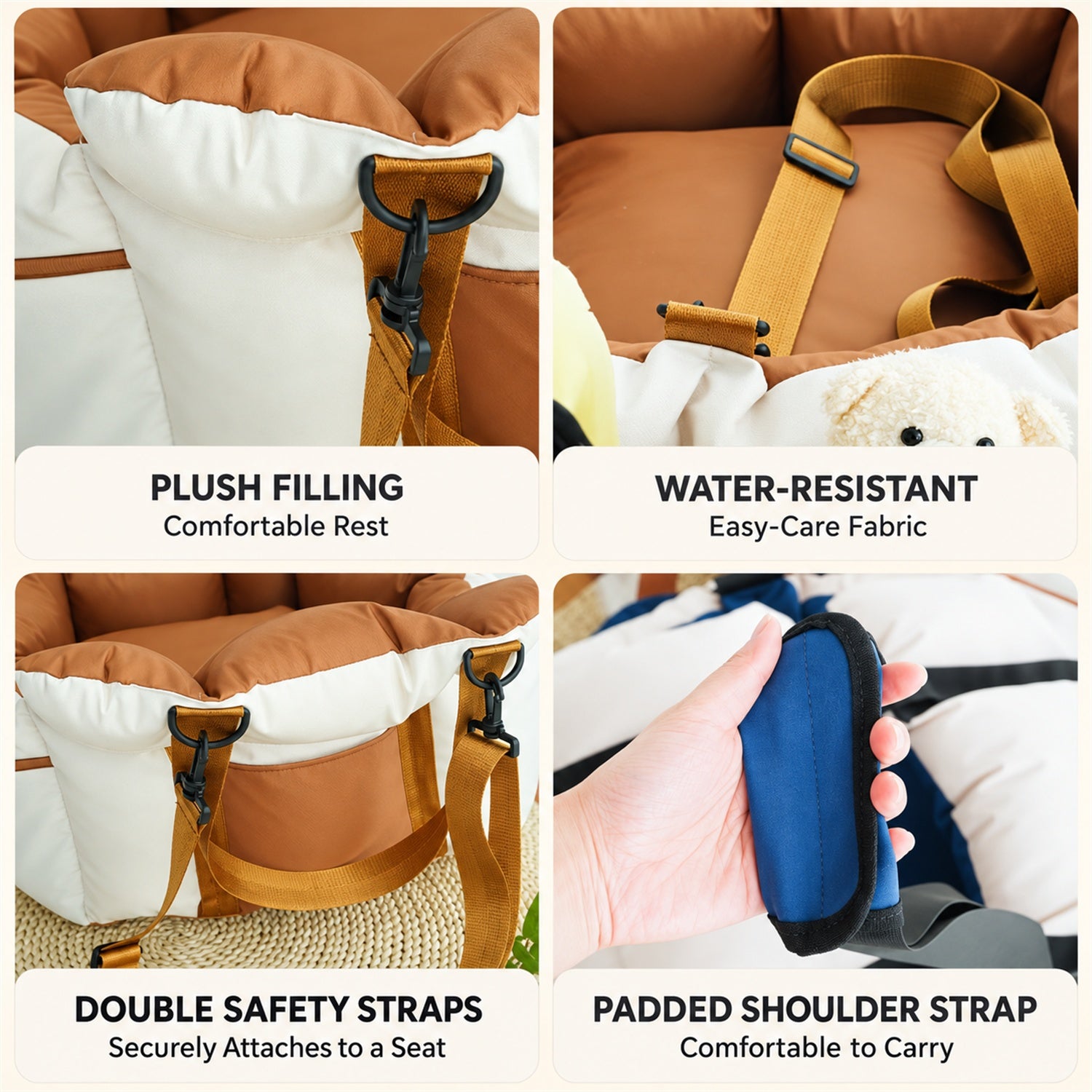 Pet Car Seat & Carry Bag | Travel Bed for Small Dogs & Cats | Adjustable Straps
