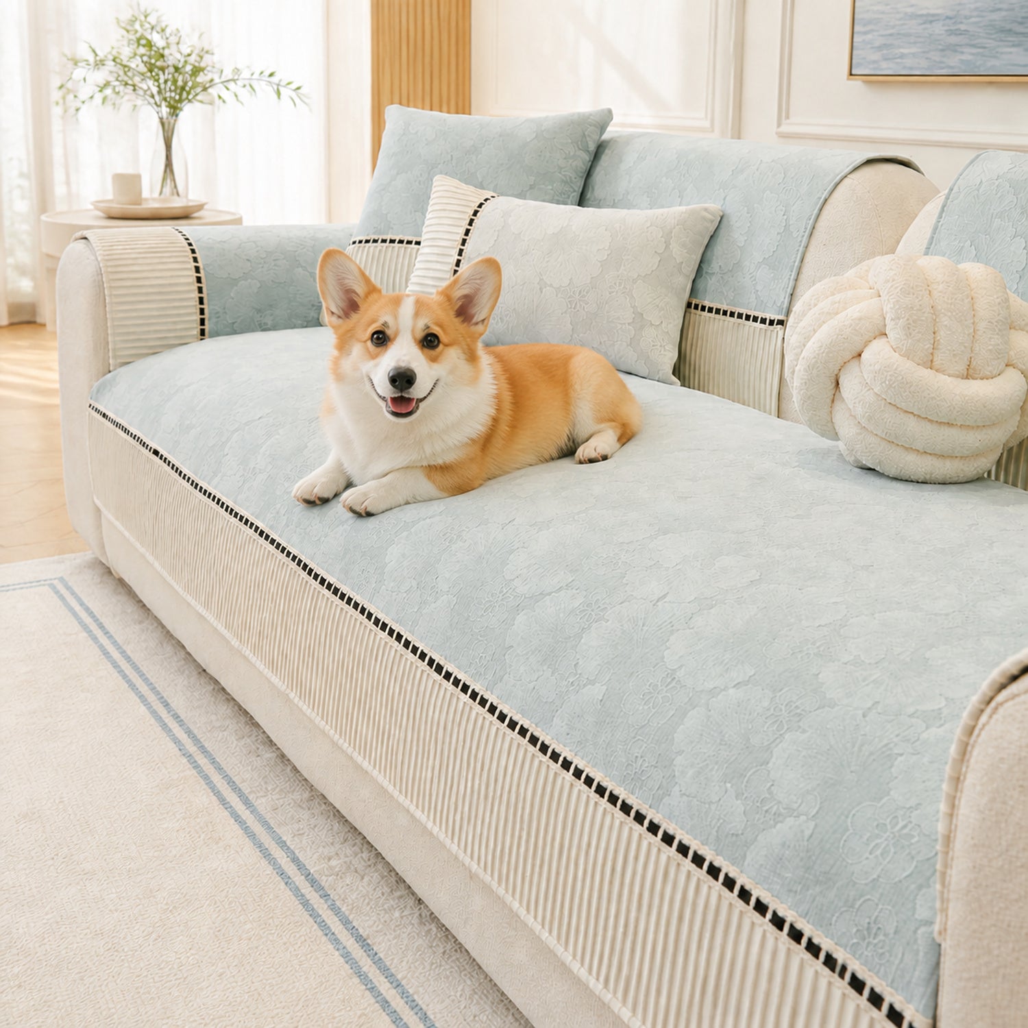 Blossom Jacquard Sofa Protector | Chenille Non-Slip Washable All-Season Cover