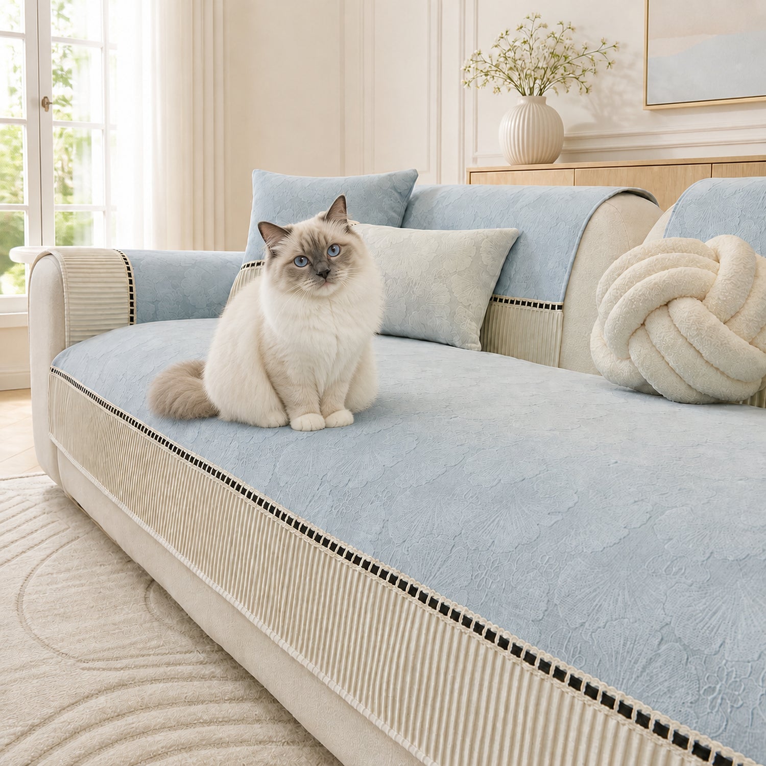 Blossom Jacquard Sofa Protector | Chenille Non-Slip Washable All-Season Cover