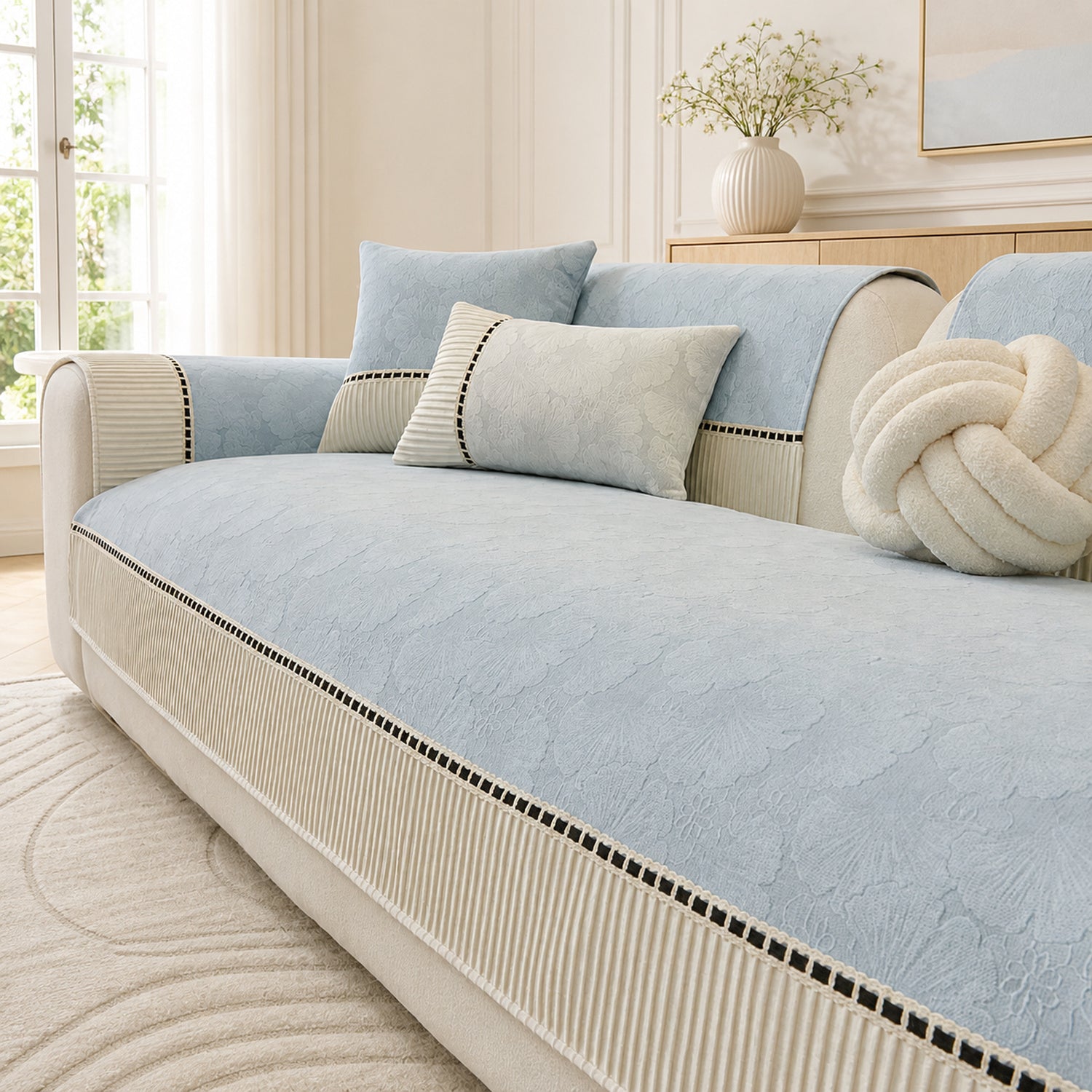 Blossom Jacquard Sofa Protector | Chenille Non-Slip Washable All-Season Cover