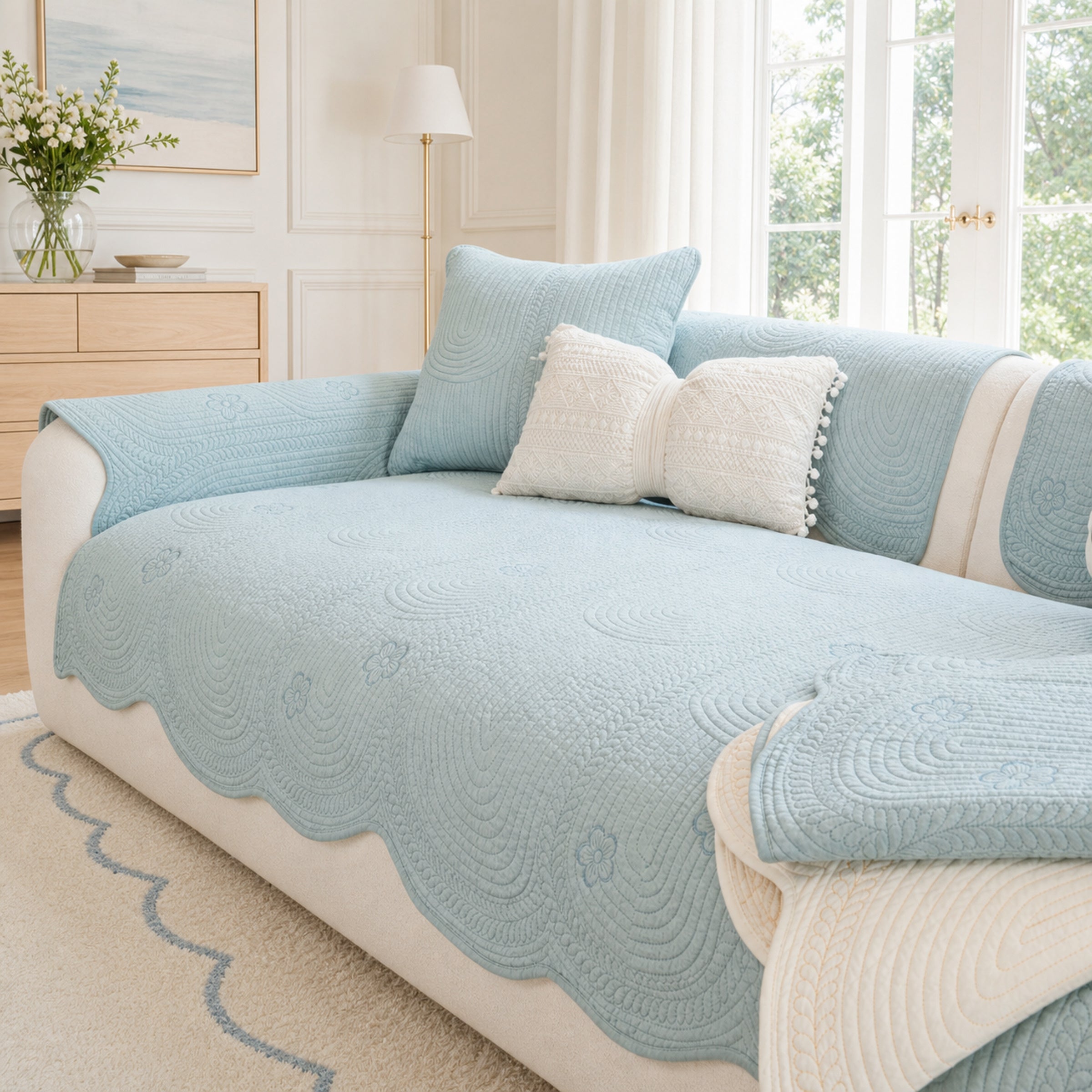 Floral Cotton Sofa Cover | Breathable Anti-Slip All-Season | Sofa Protector