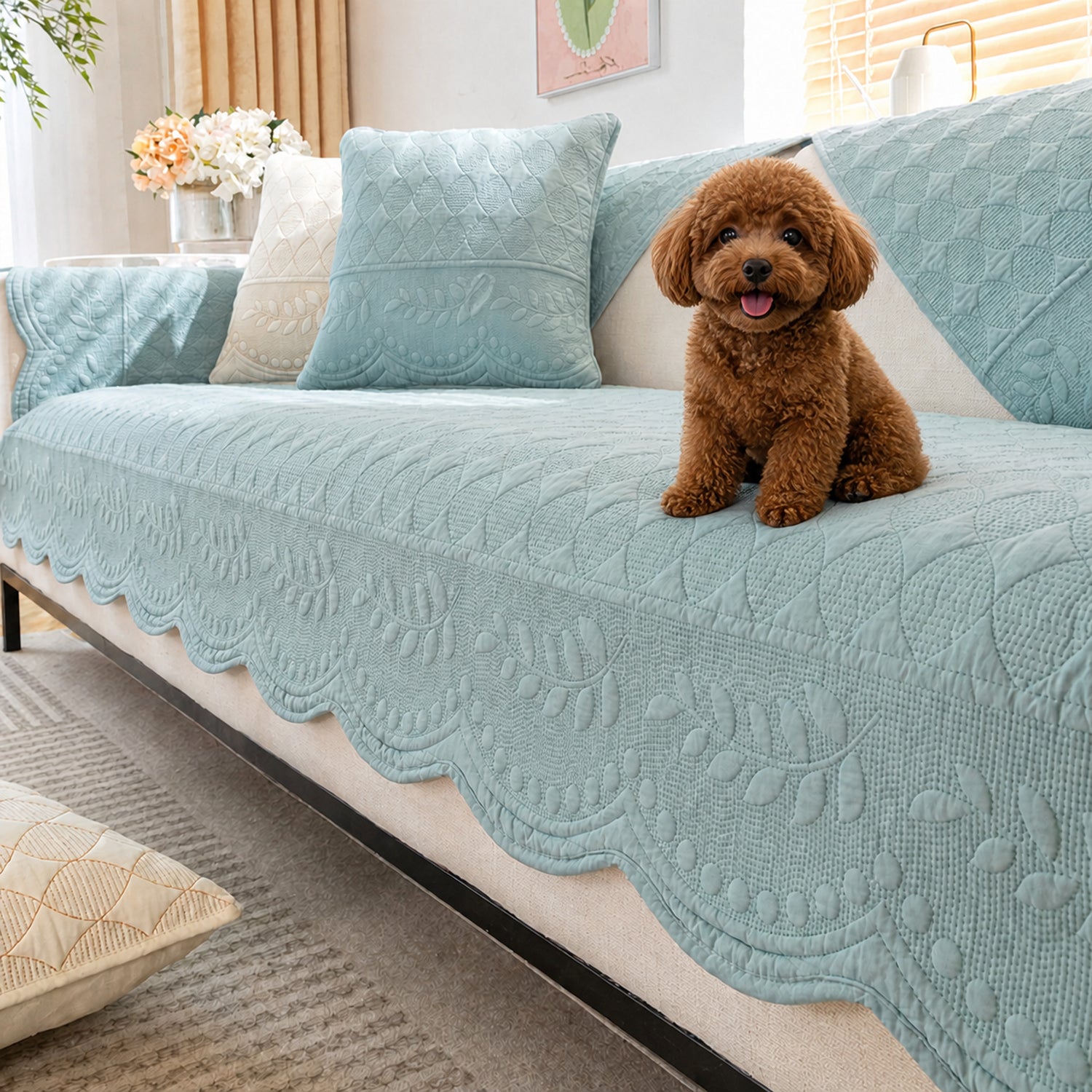 Willow Floral Cotton Sofa Protector | Quilted Non-Slip Washable Cover