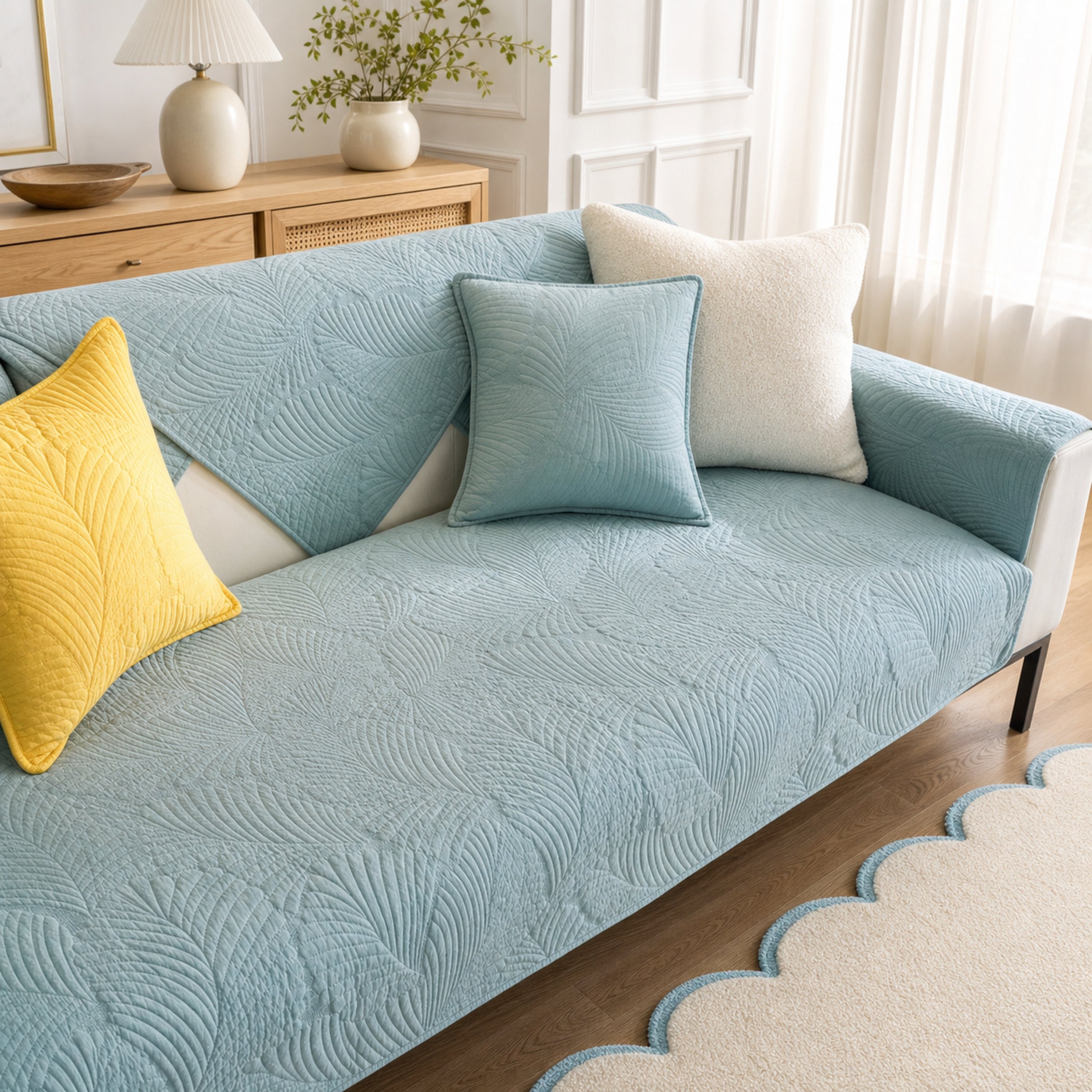 Leaf Cotton Sofa Protector | Scratch-Resistant Non-Slip Washable Cover